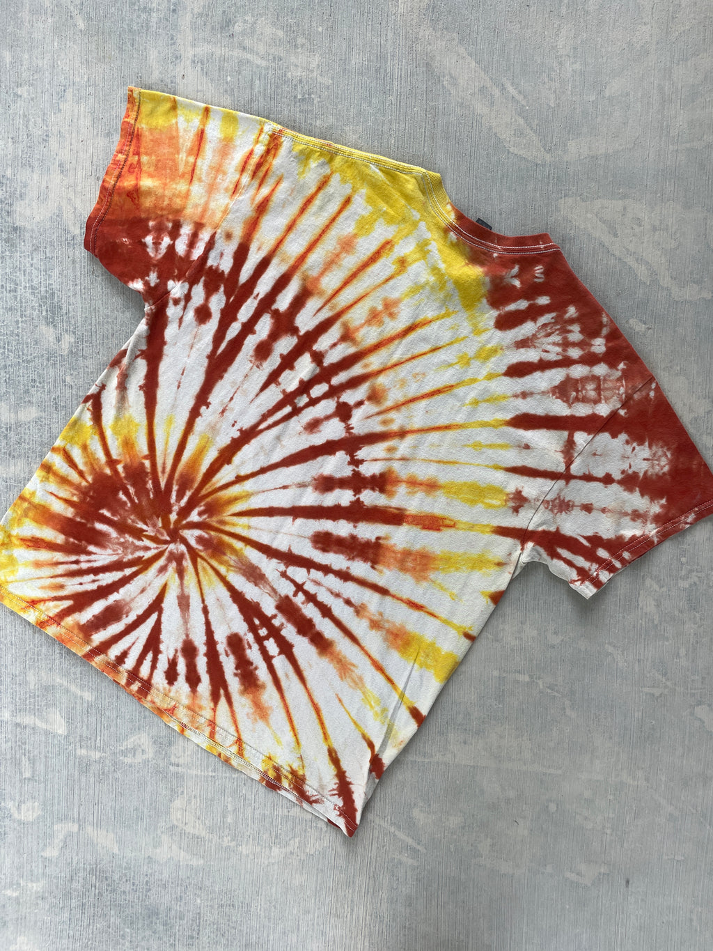 Men's XL Send It Skull Handmade Orange and Yellow Tie Dye Short Sleeve T-Shirt