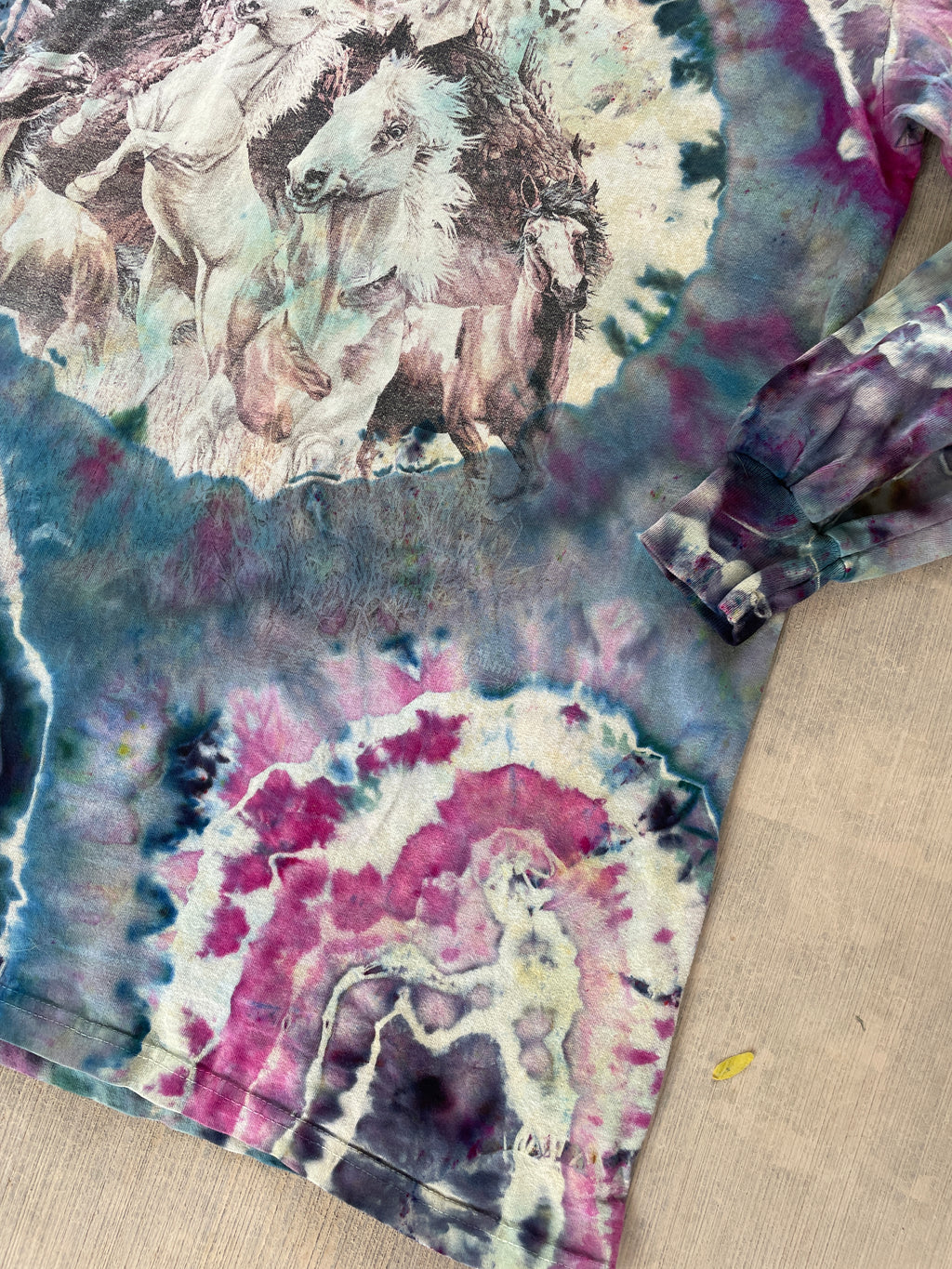 Wild Horse Stampede Teal & Pink Geode Tie Dye T-Shirt | Men's Large, Long Sleeve