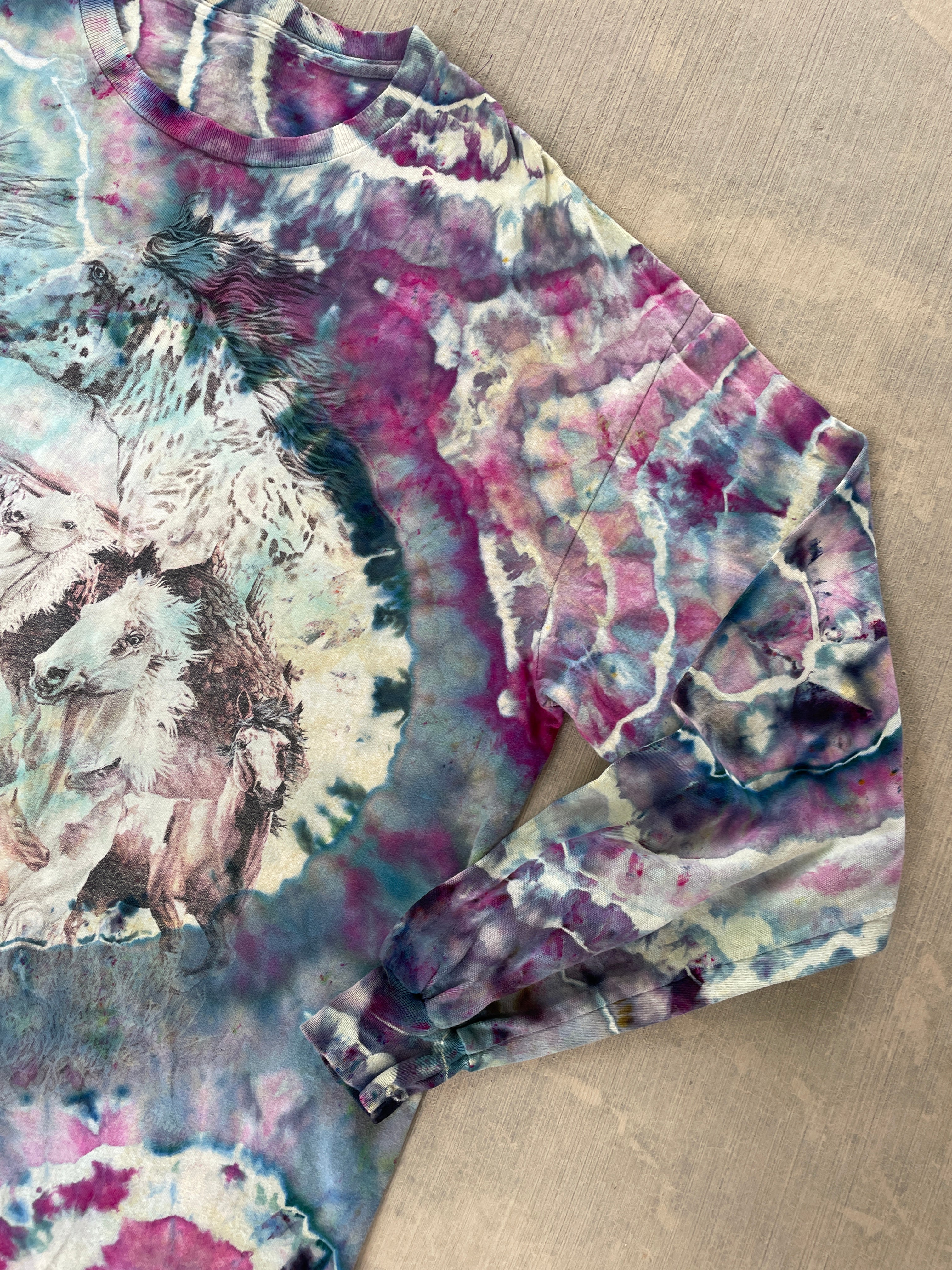 Wild Horse Stampede Teal & Pink Geode Tie Dye T-Shirt | Men's Large, Long Sleeve