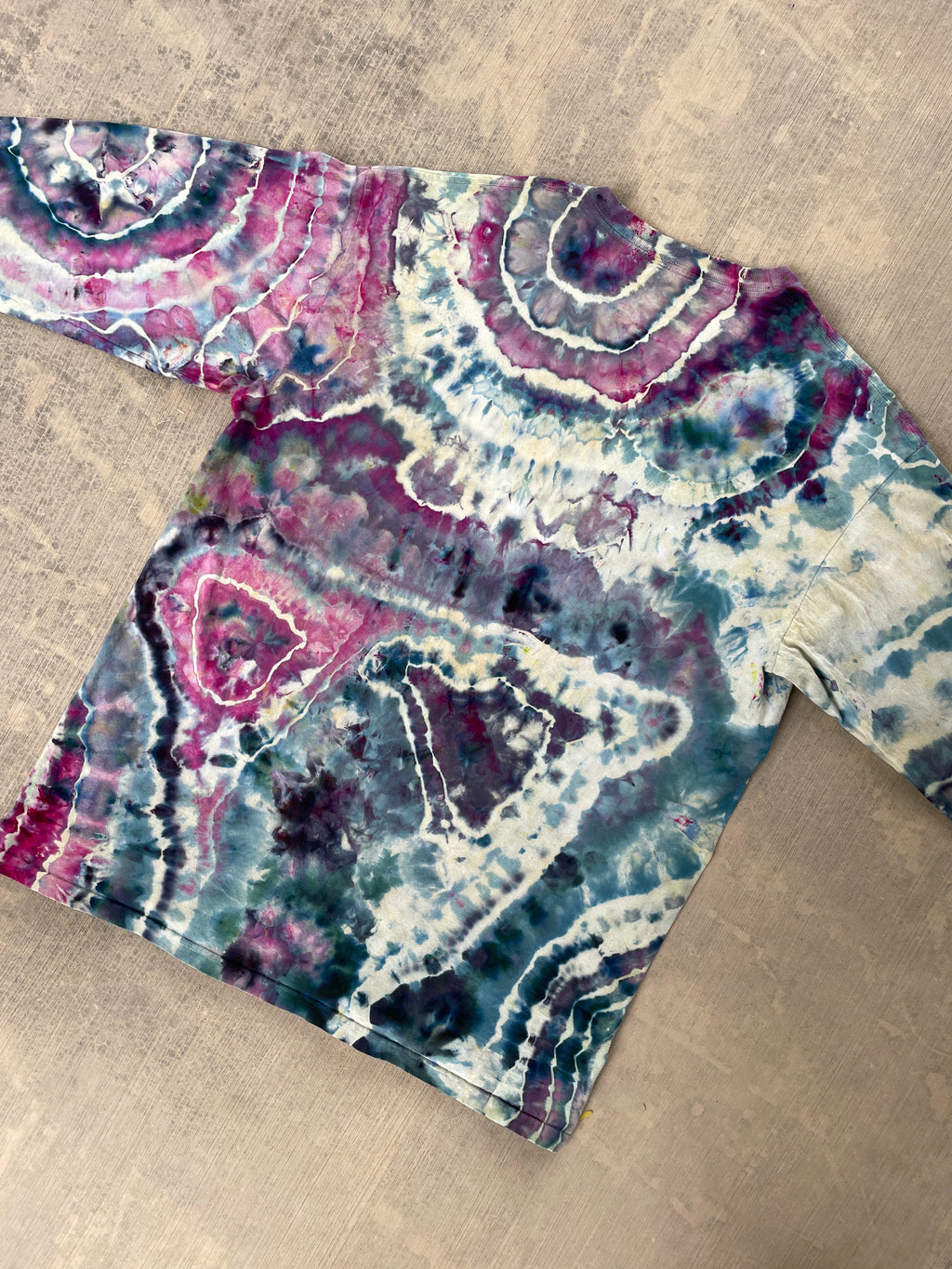 Wild Horse Stampede Teal & Pink Geode Tie Dye T-Shirt | Men's Large, Long Sleeve