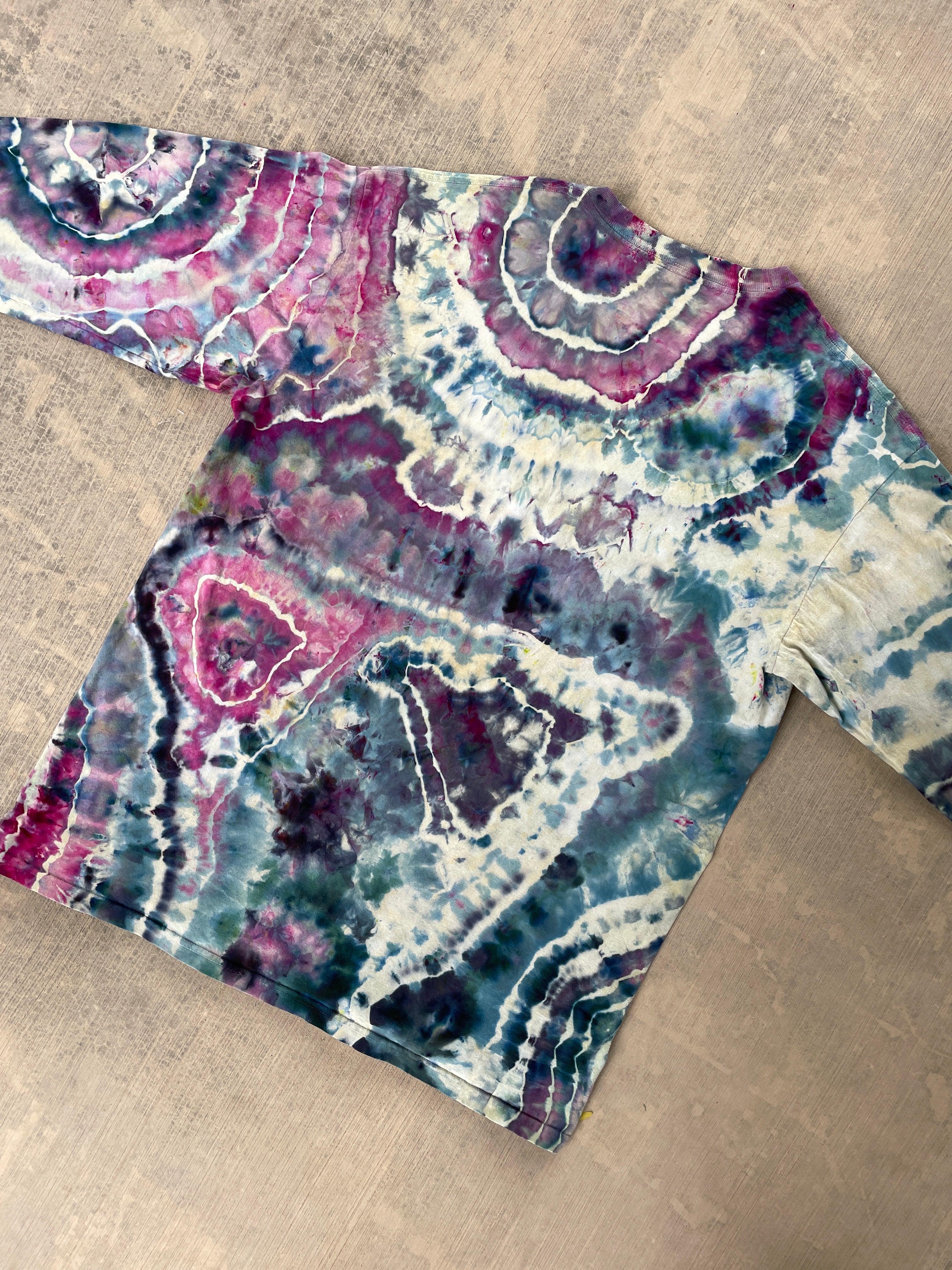 Wild Horse Stampede Teal & Pink Geode Tie Dye T-Shirt | Men's Large, Long Sleeve