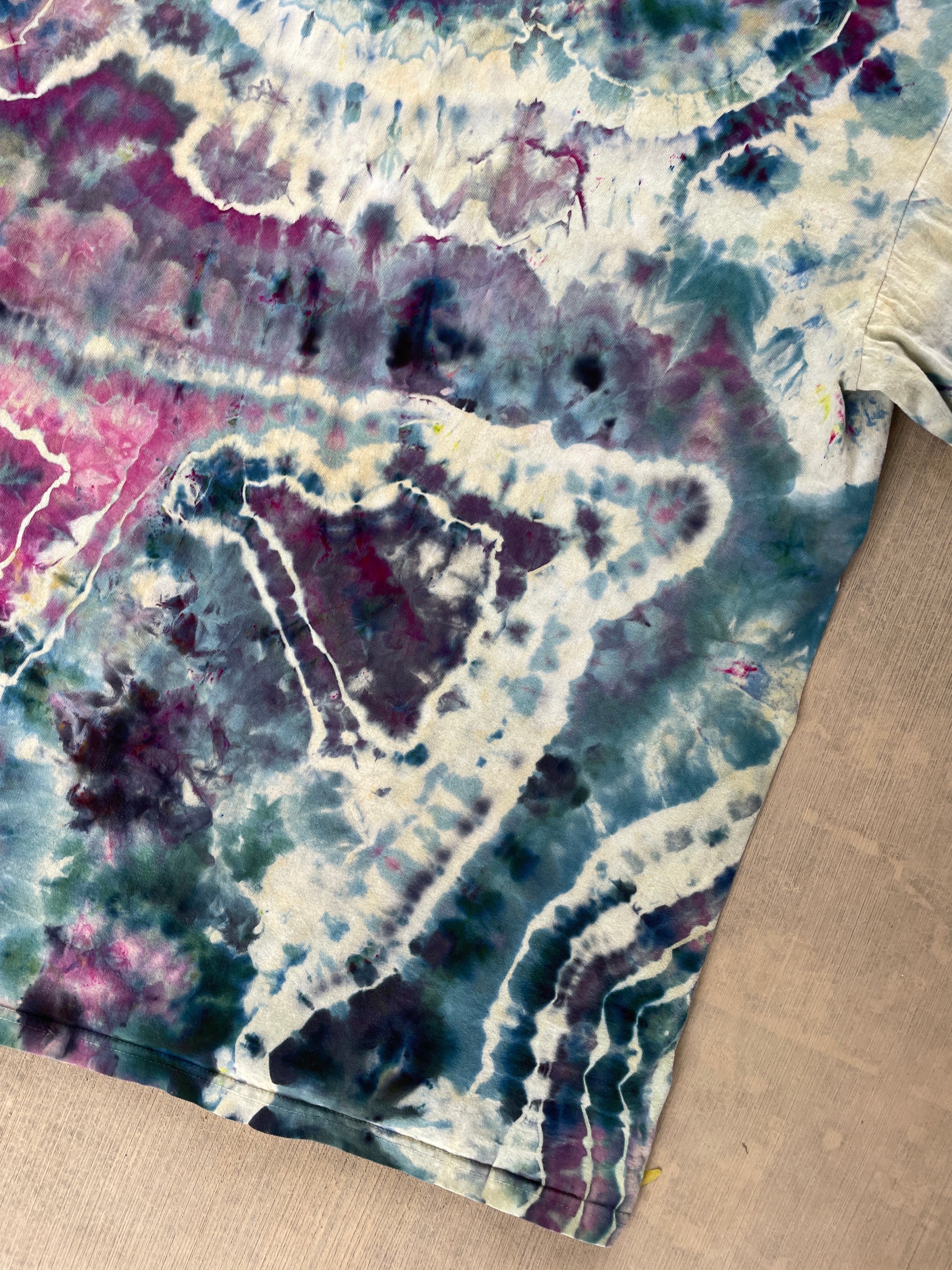 Wild Horse Stampede Teal & Pink Geode Tie Dye T-Shirt | Men's Large, Long Sleeve