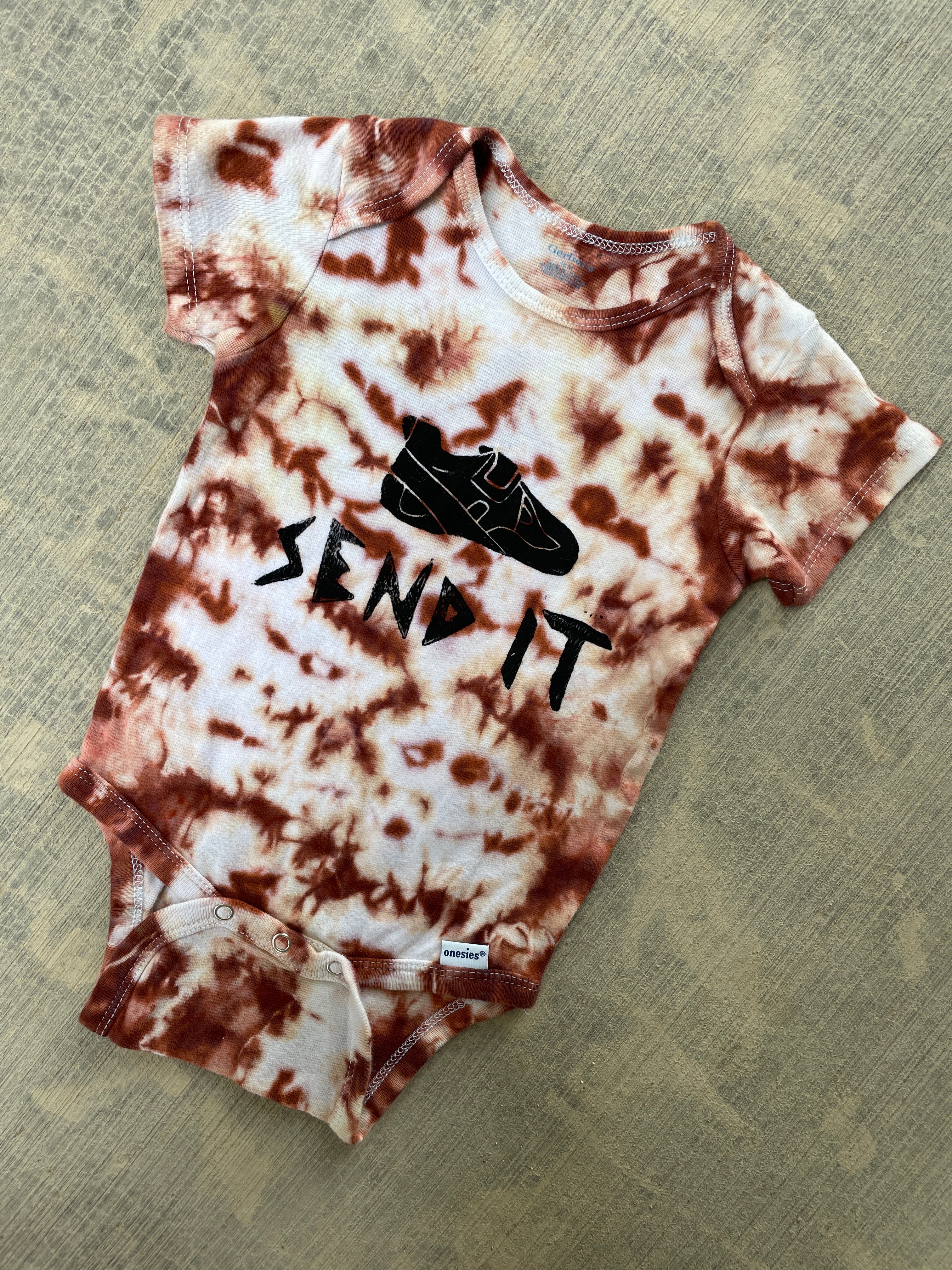 18 MO Pink & White Send It Climbing Shoe Tie Dye Short Sleeve Baby Onesie