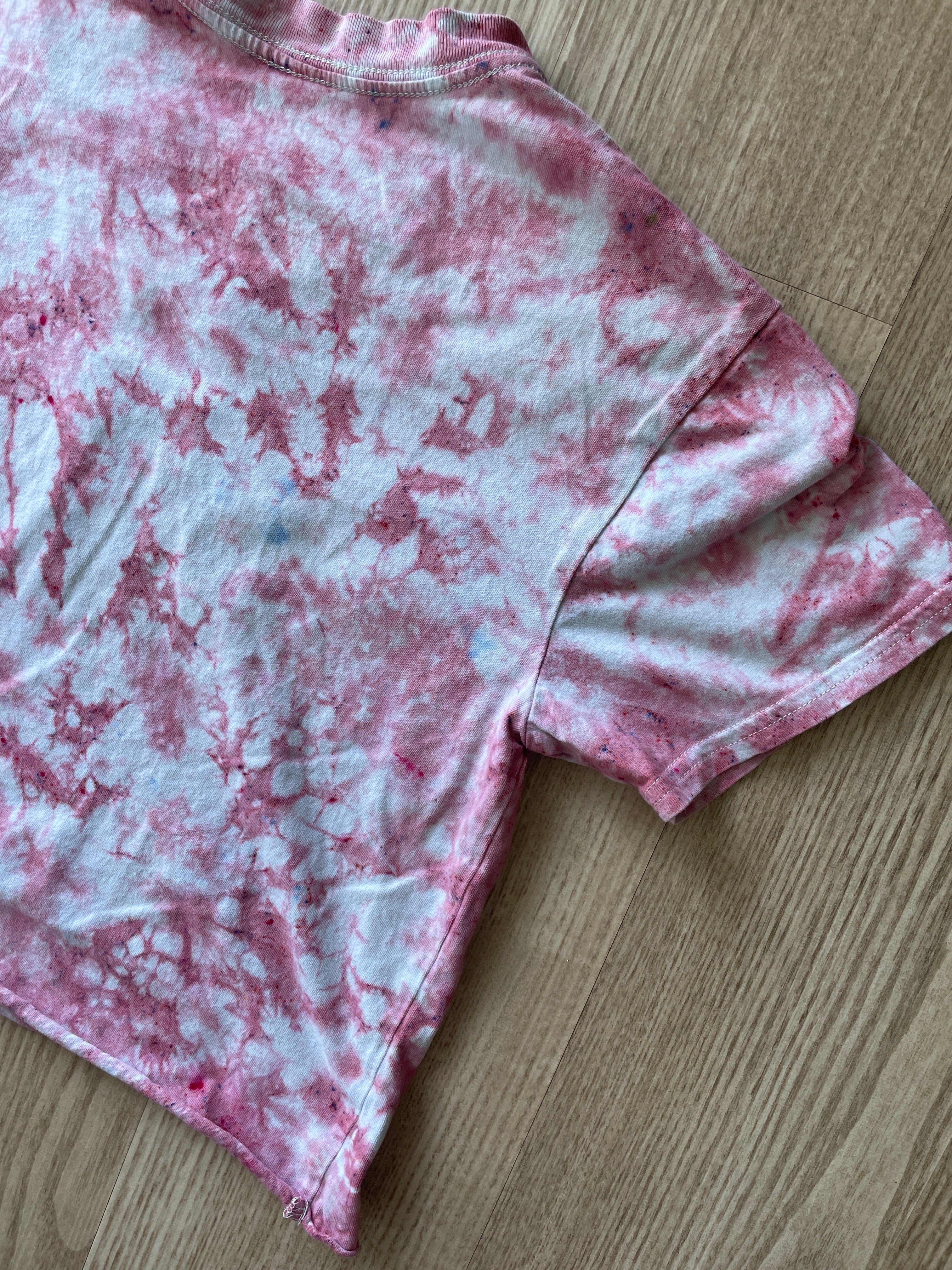 XS/S Women’s BE NICE Handmade Tie Dye Cropped T-Shirt | One-Of-a-Kind Pastel Pink Short Sleeve Crop Top