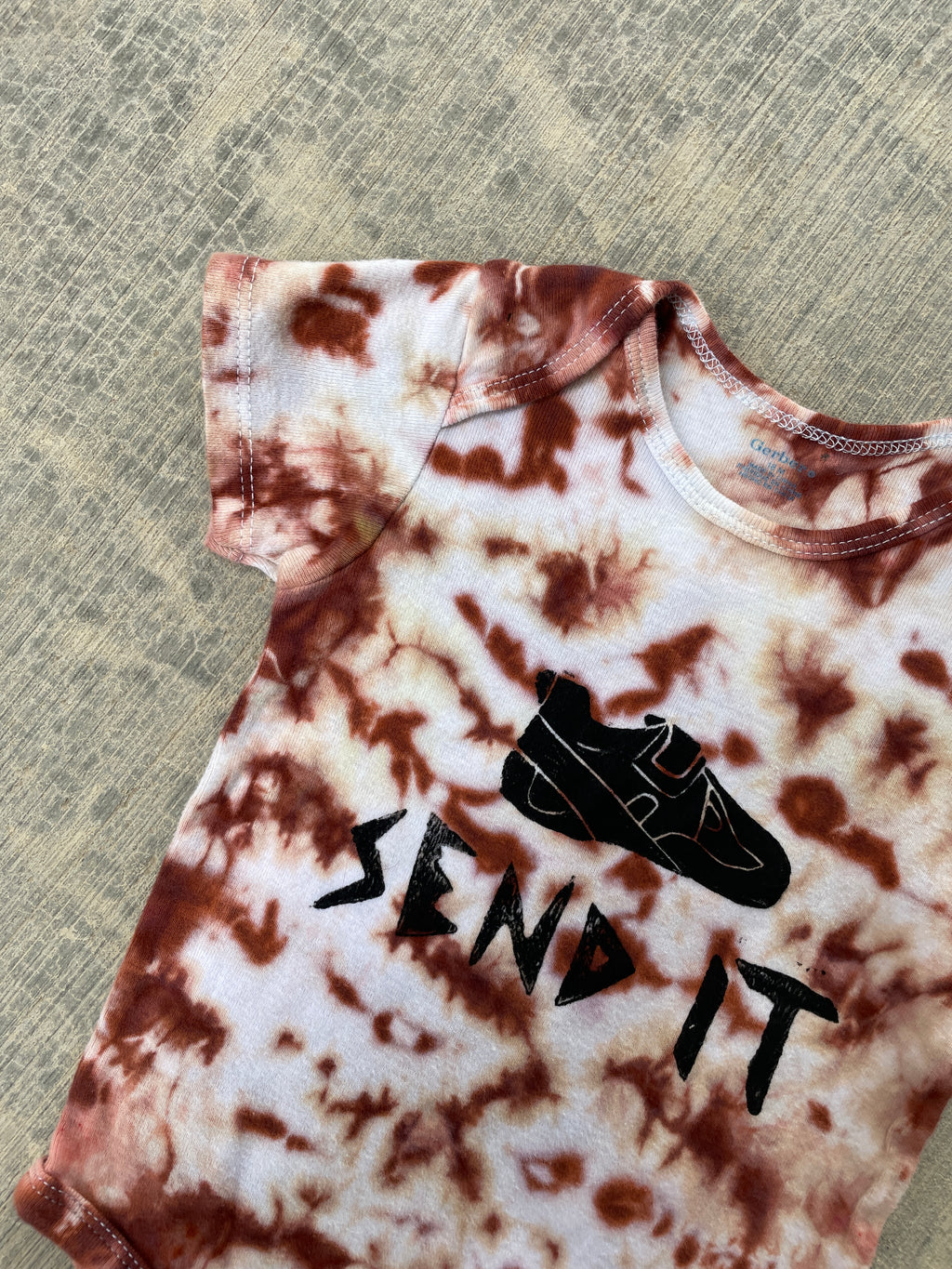 18 MO Pink & White Send It Climbing Shoe Tie Dye Short Sleeve Baby Onesie