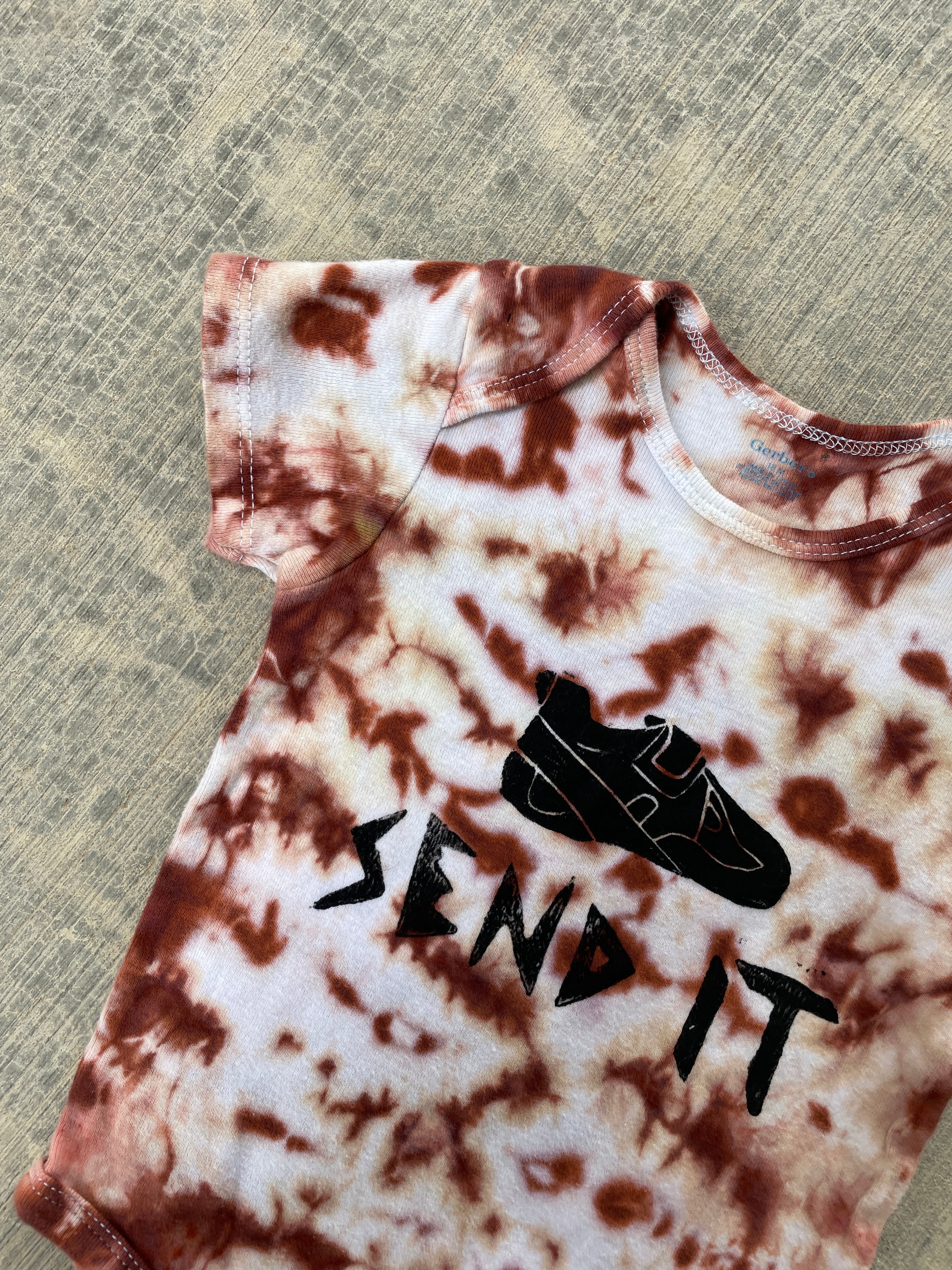 18 MO Pink & White Send It Climbing Shoe Tie Dye Short Sleeve Baby Onesie