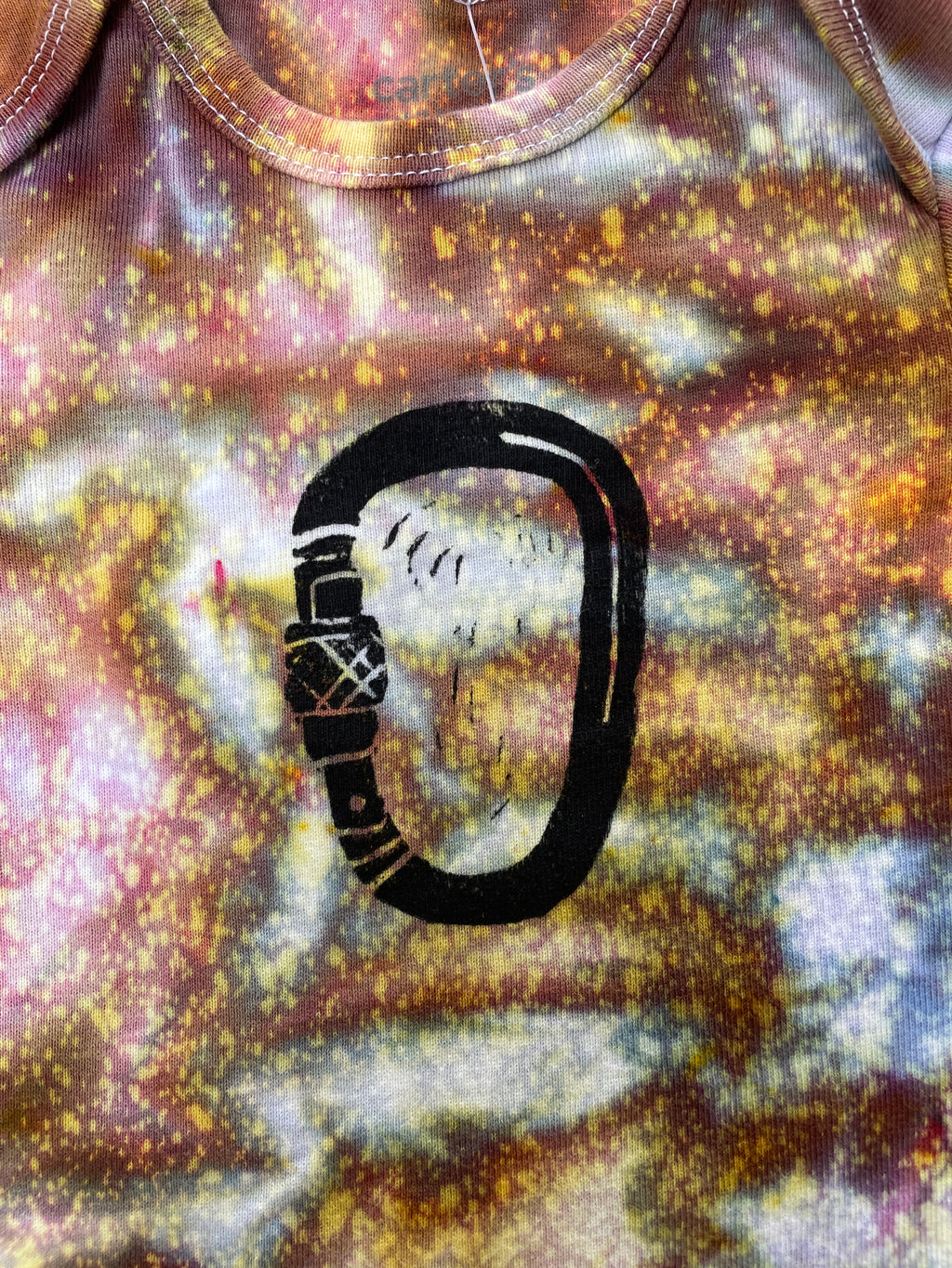 12 MO Yellow and Blue Climbing Carabiner Galaxy Dye Short Sleeve Baby Onesie