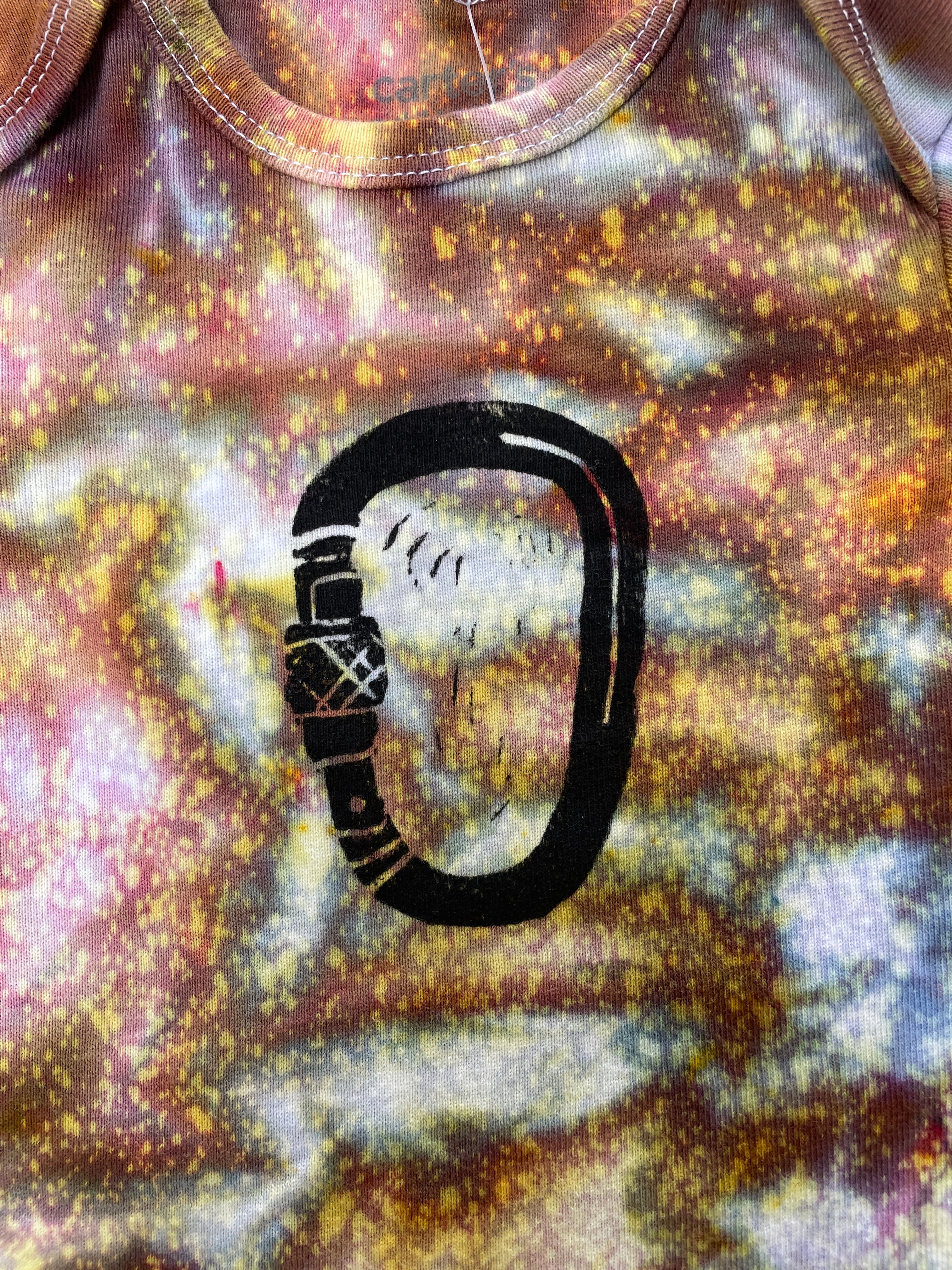 12 MO Yellow and Blue Climbing Carabiner Galaxy Dye Short Sleeve Baby Onesie