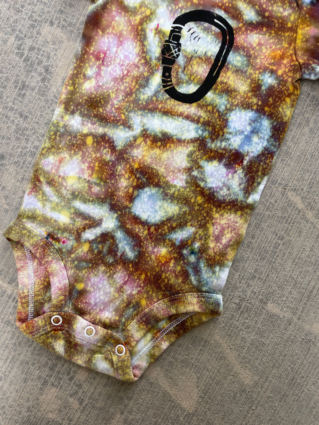 12 MO Yellow and Blue Climbing Carabiner Galaxy Dye Short Sleeve Baby Onesie