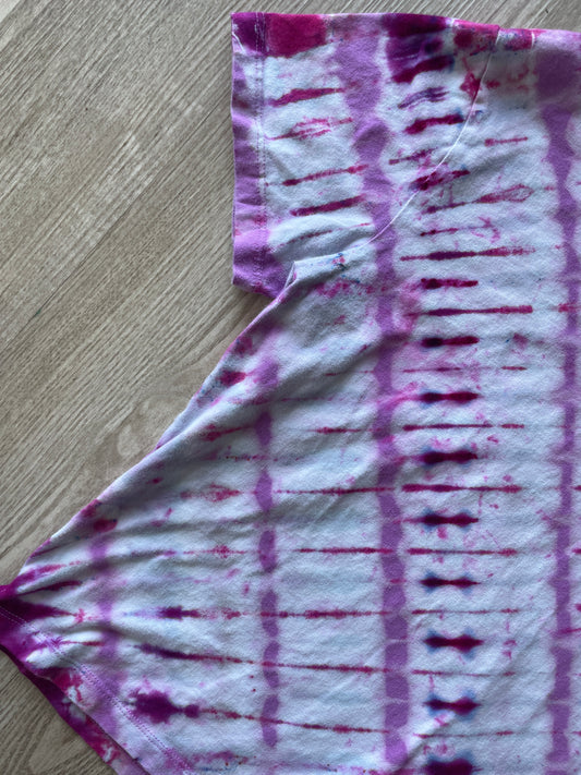 MEDIUM Men’s Handmade Tie Dye Cropped T-Shirt with Breast Pocket | One-Of-a-Kind Pink and White Short Sleeve Crop Top