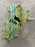 6-9 MO Green and Blue Send It Climbing Shoe Geode Tie Dye Short Sleeve Baby Onesie