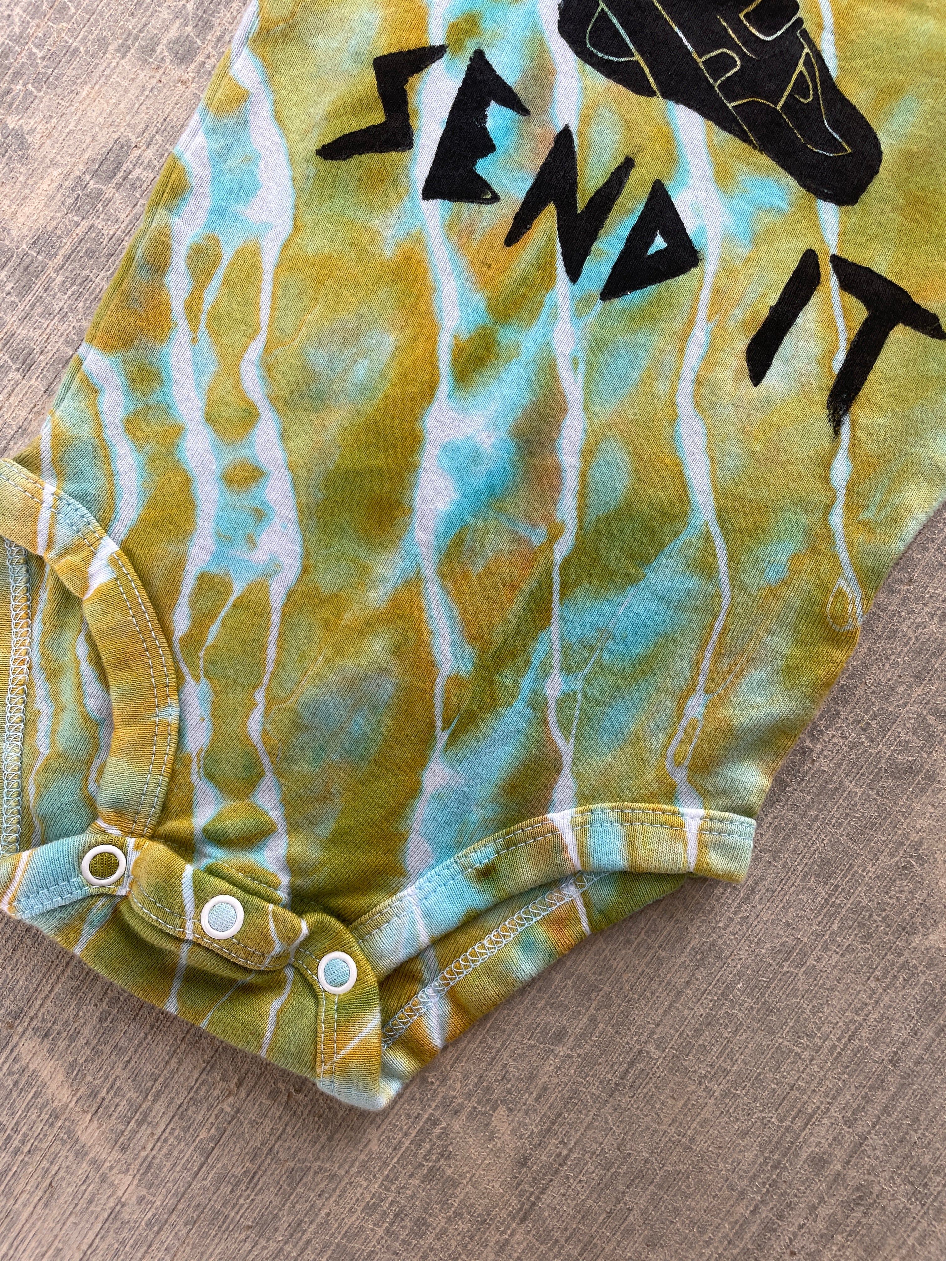 6-9 MO Green and Blue Send It Climbing Shoe Geode Tie Dye Short Sleeve Baby Onesie