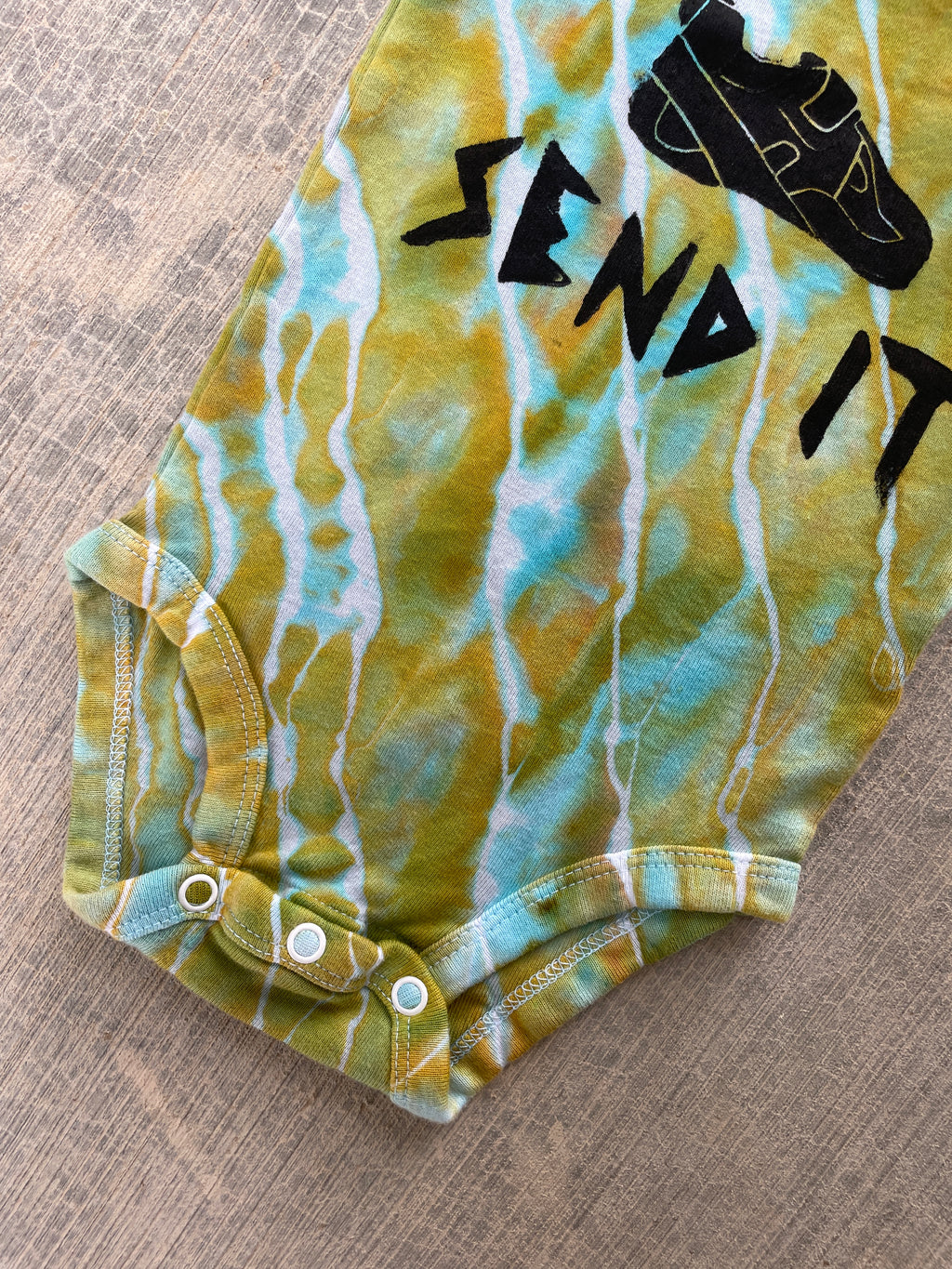 6-9 MO Green and Blue Send It Climbing Shoe Geode Tie Dye Short Sleeve Baby Onesie