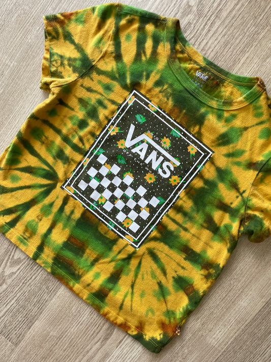 MEDIUM Women’s Vans Floral Print Handmade Tie Dye Crop Top | One-Of-a-Kind Yellow and Green Short Sleeve T-Shirt