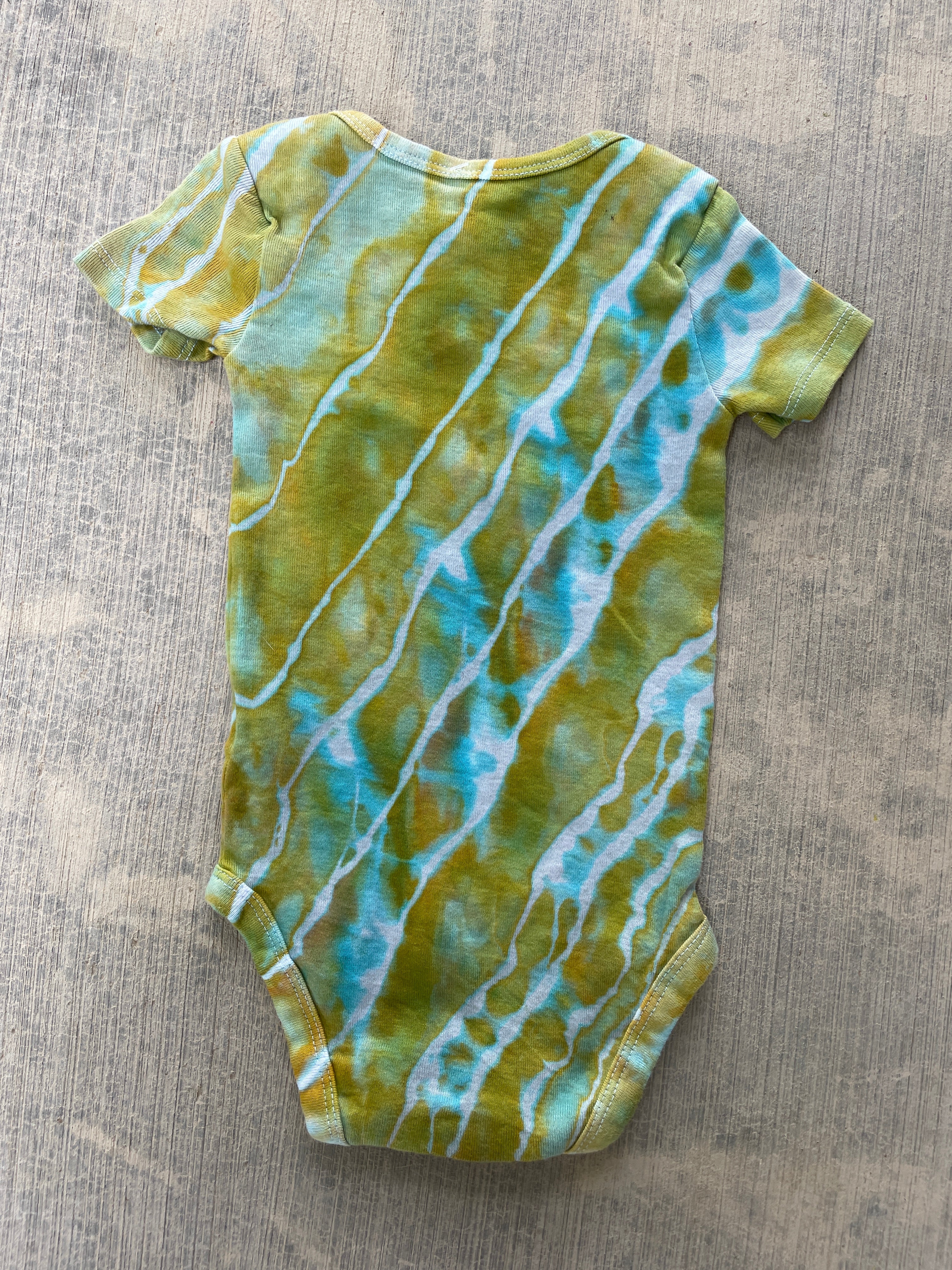 6-9 MO Green and Blue Send It Climbing Shoe Geode Tie Dye Short Sleeve Baby Onesie