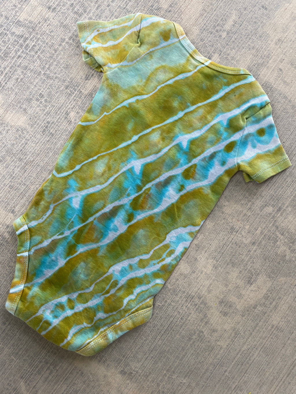 6-9 MO Green and Blue Send It Climbing Shoe Geode Tie Dye Short Sleeve Baby Onesie