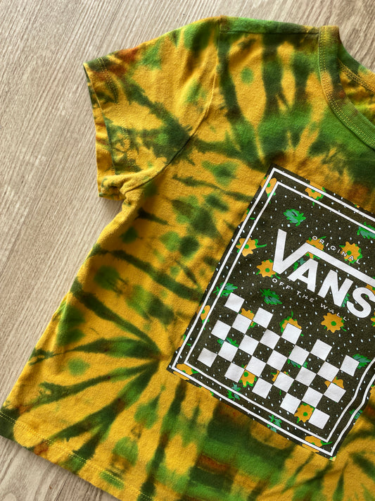 MEDIUM Women’s Vans Floral Print Handmade Tie Dye Crop Top | One-Of-a-Kind Yellow and Green Short Sleeve T-Shirt