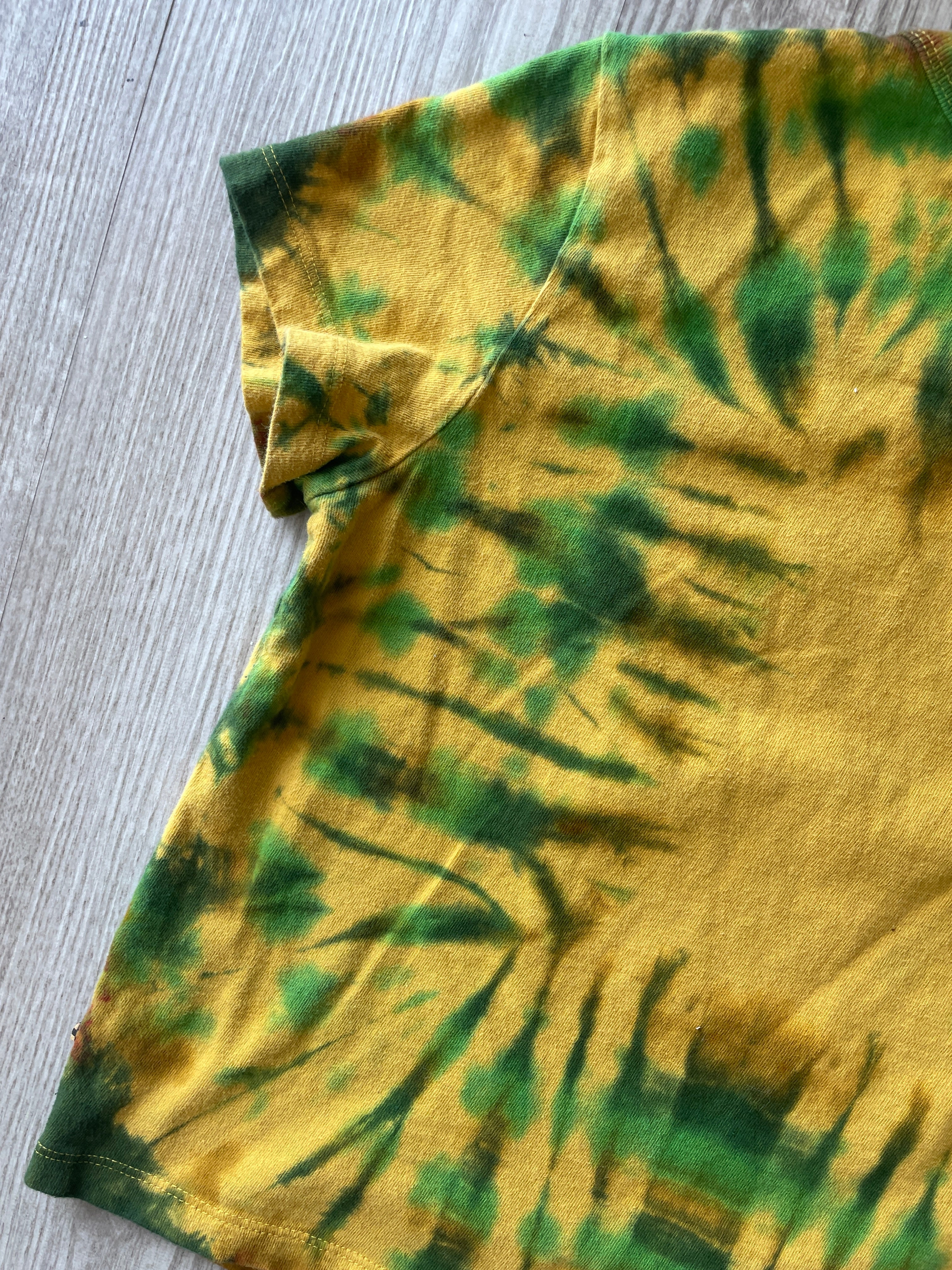 MEDIUM Women’s Vans Floral Print Handmade Tie Dye Crop Top | One-Of-a-Kind Yellow and Green Short Sleeve T-Shirt
