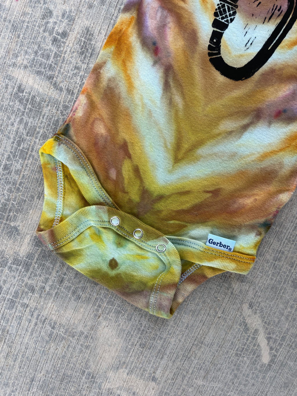 6-9 MO Yellow and Orange Climbing Carabiner Long Sleeve Tie Dye Baby Onesie