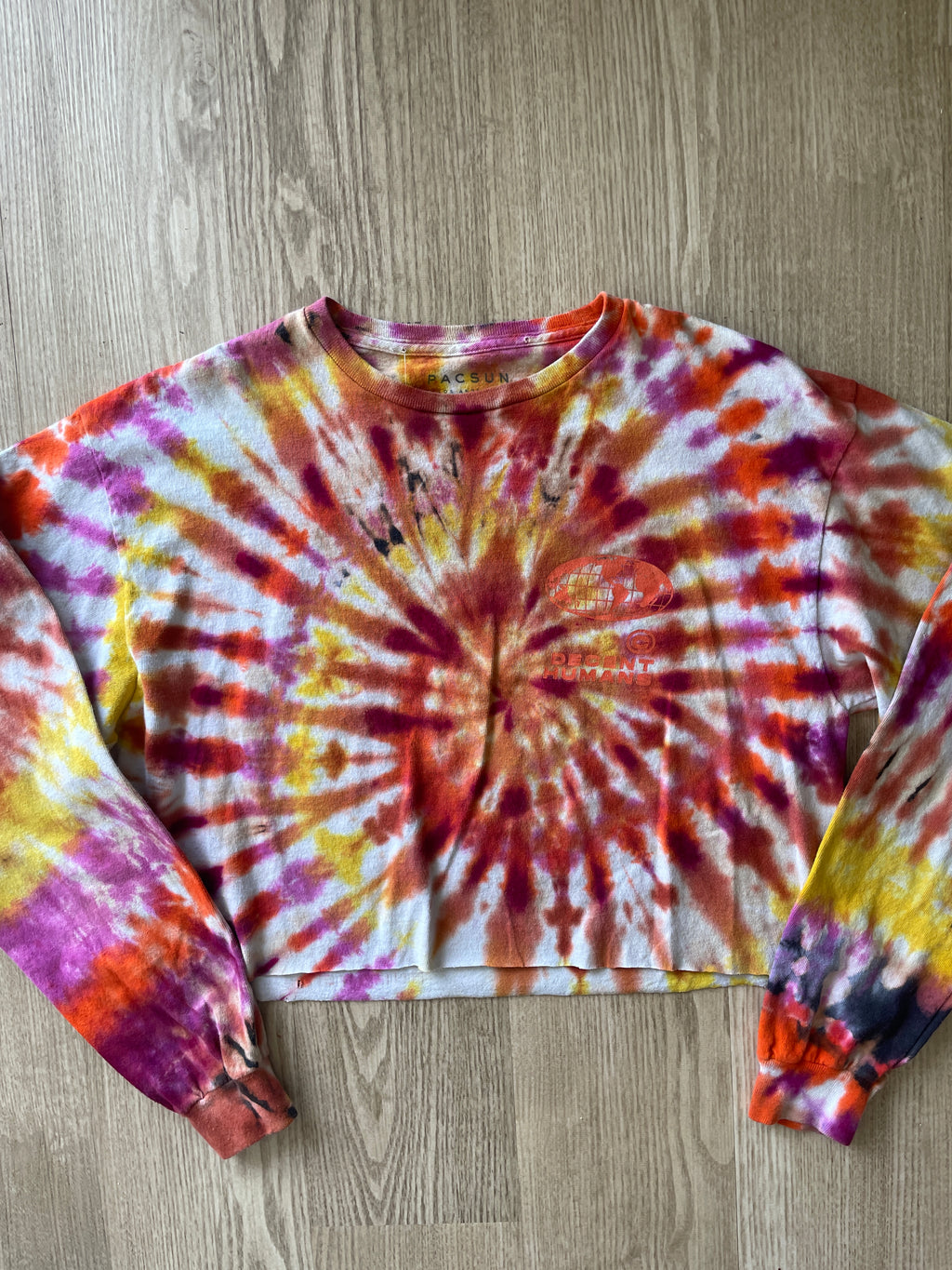 LARGE Men’s Decent Humans Choose Love Handmade Tie Dye T-Shirt | Pink and Orange Long Sleeve Tee