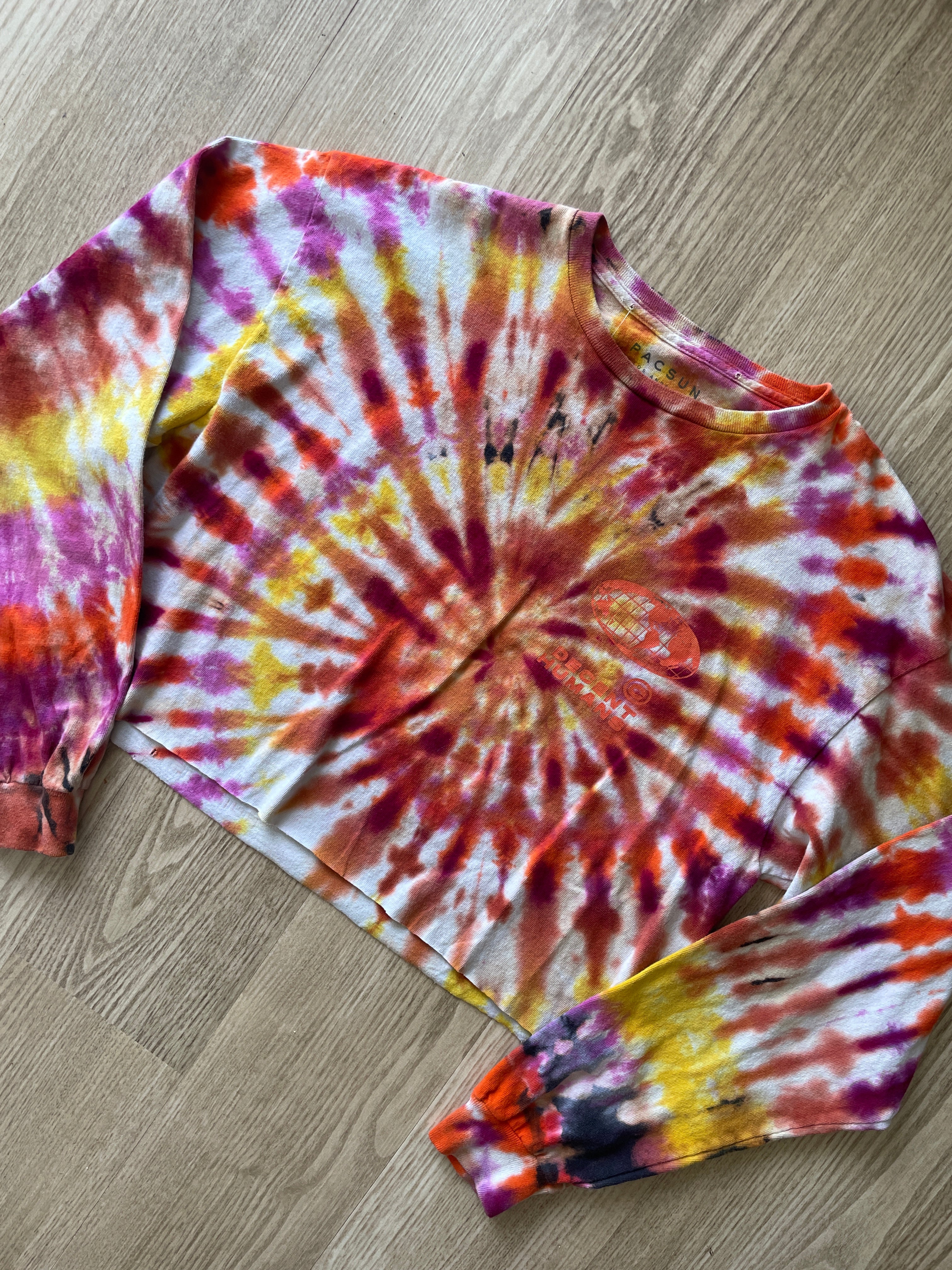 LARGE Men’s Decent Humans Choose Love Handmade Tie Dye T-Shirt | Pink and Orange Long Sleeve Tee