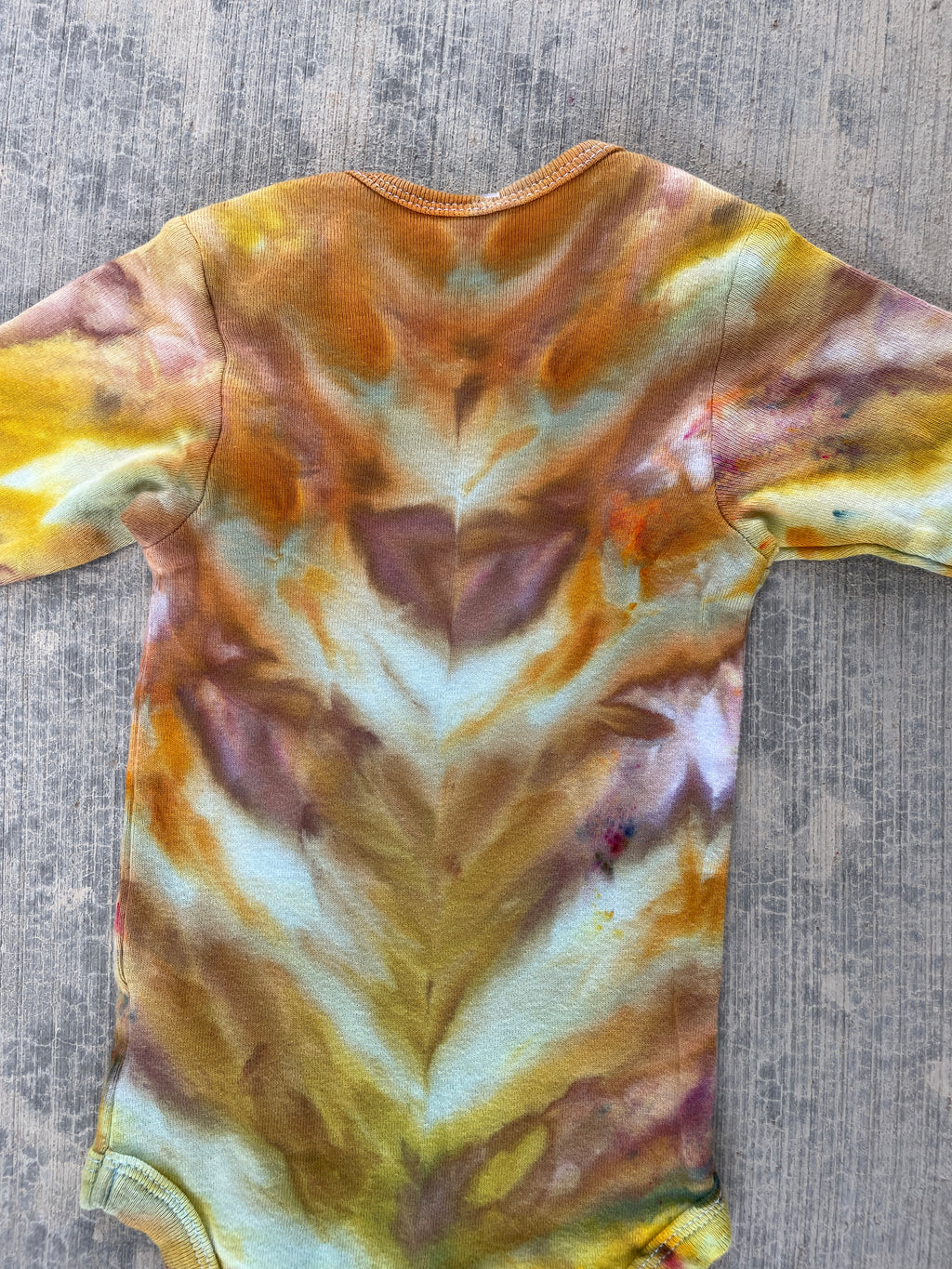 6-9 MO Yellow and Orange Climbing Carabiner Long Sleeve Tie Dye Baby Onesie
