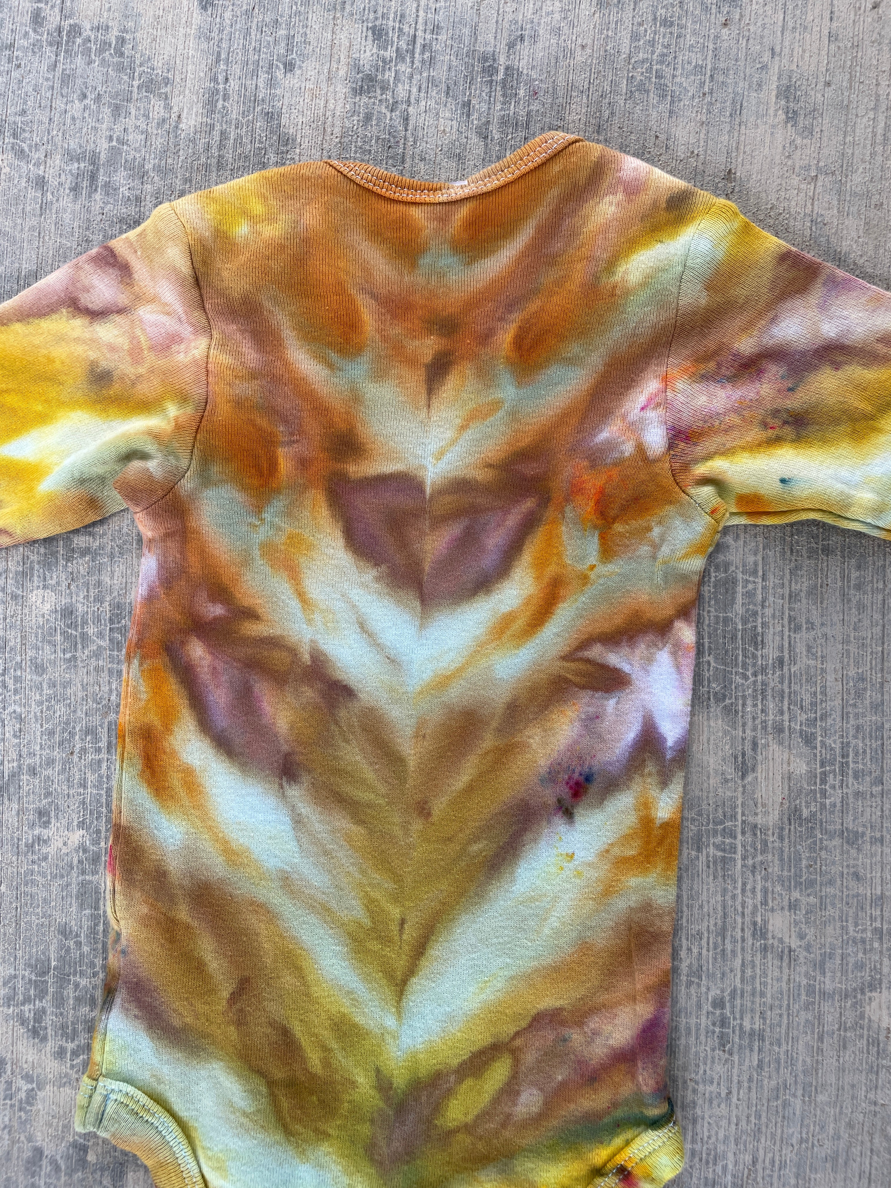 6-9 MO Yellow and Orange Climbing Carabiner Long Sleeve Tie Dye Baby Onesie