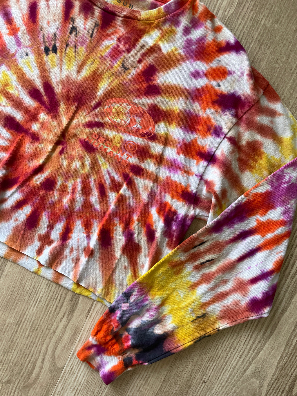 LARGE Men’s Decent Humans Choose Love Handmade Tie Dye T-Shirt | Pink and Orange Long Sleeve Tee