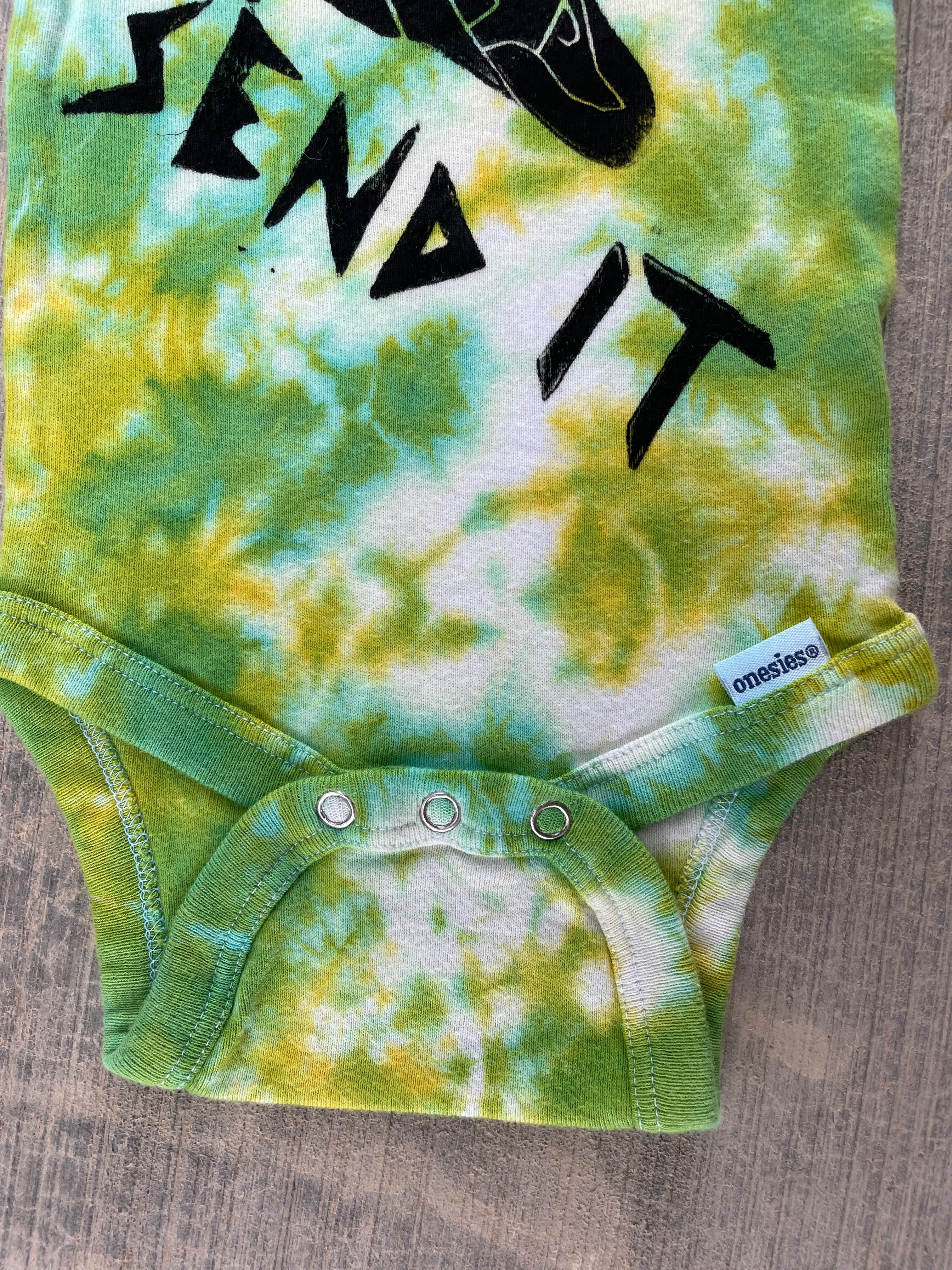 3-6 MO Green and Yellow Send It Climbing Shoe Long Sleeve Tie Dye Baby Onesie