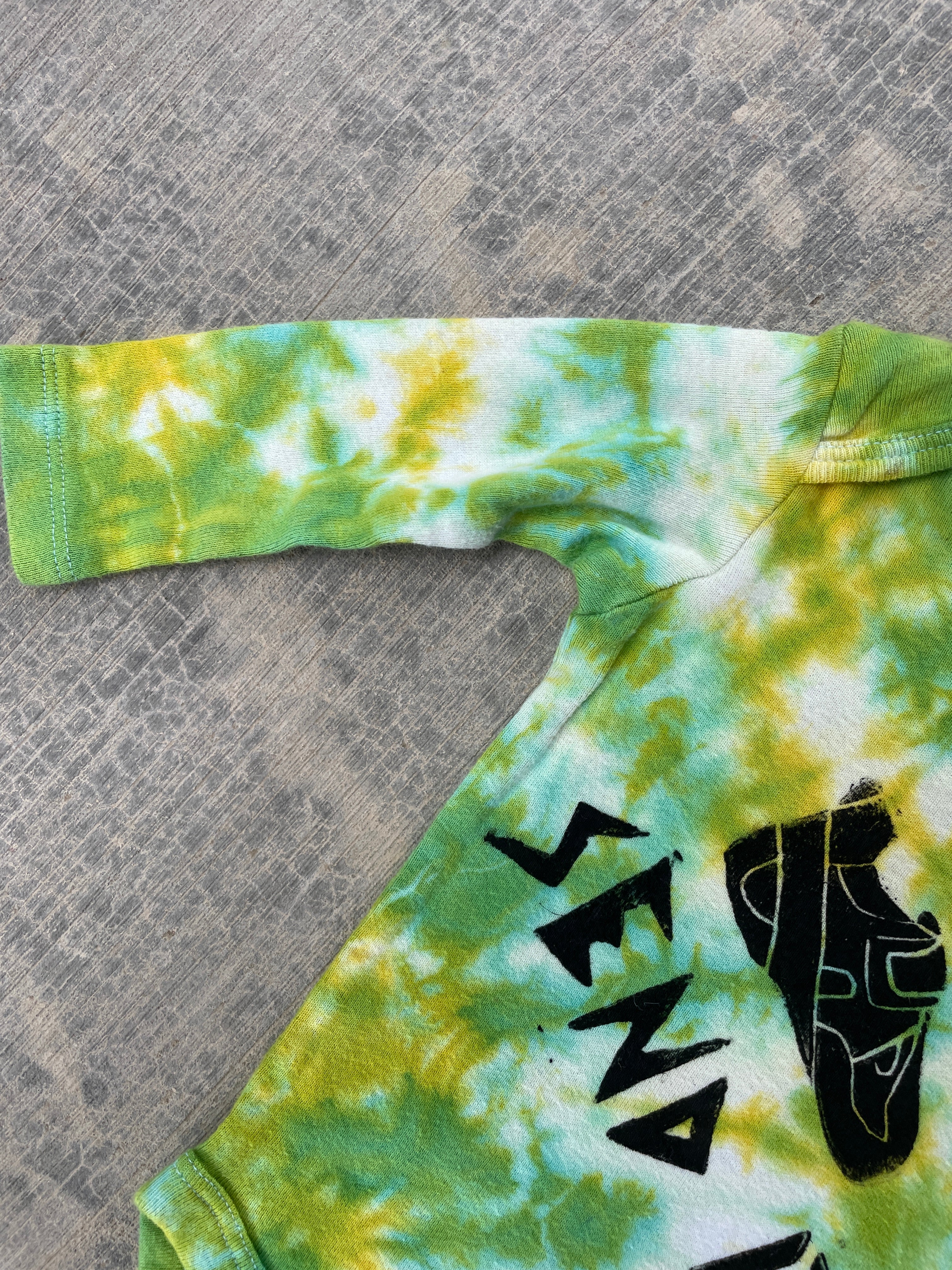 3-6 MO Green and Yellow Send It Climbing Shoe Long Sleeve Tie Dye Baby Onesie
