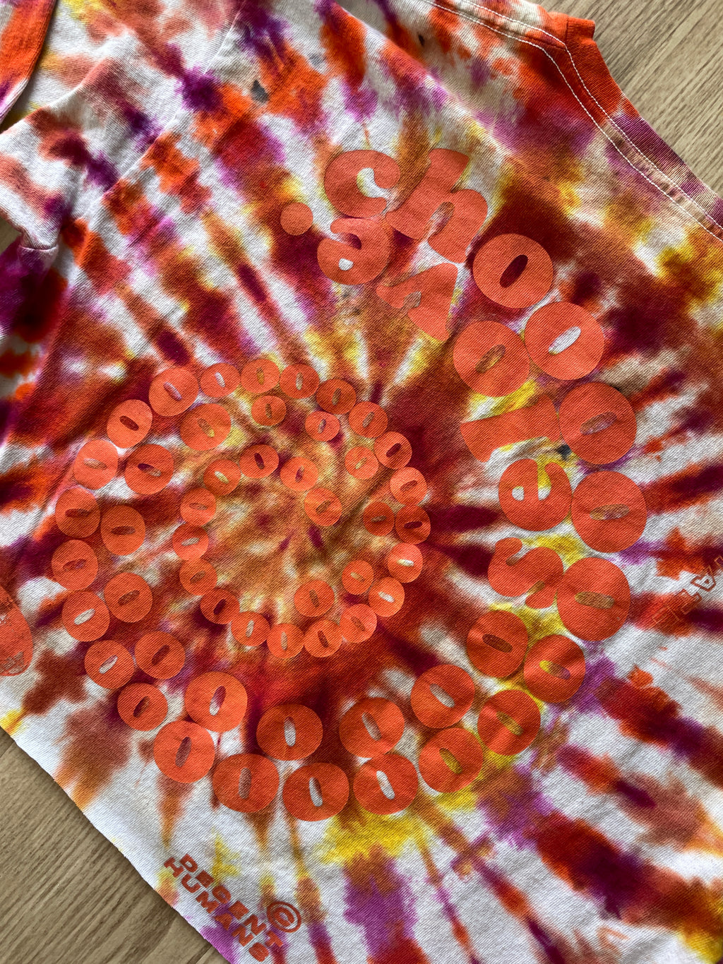 LARGE Men’s Decent Humans Choose Love Handmade Tie Dye T-Shirt | Pink and Orange Long Sleeve Tee