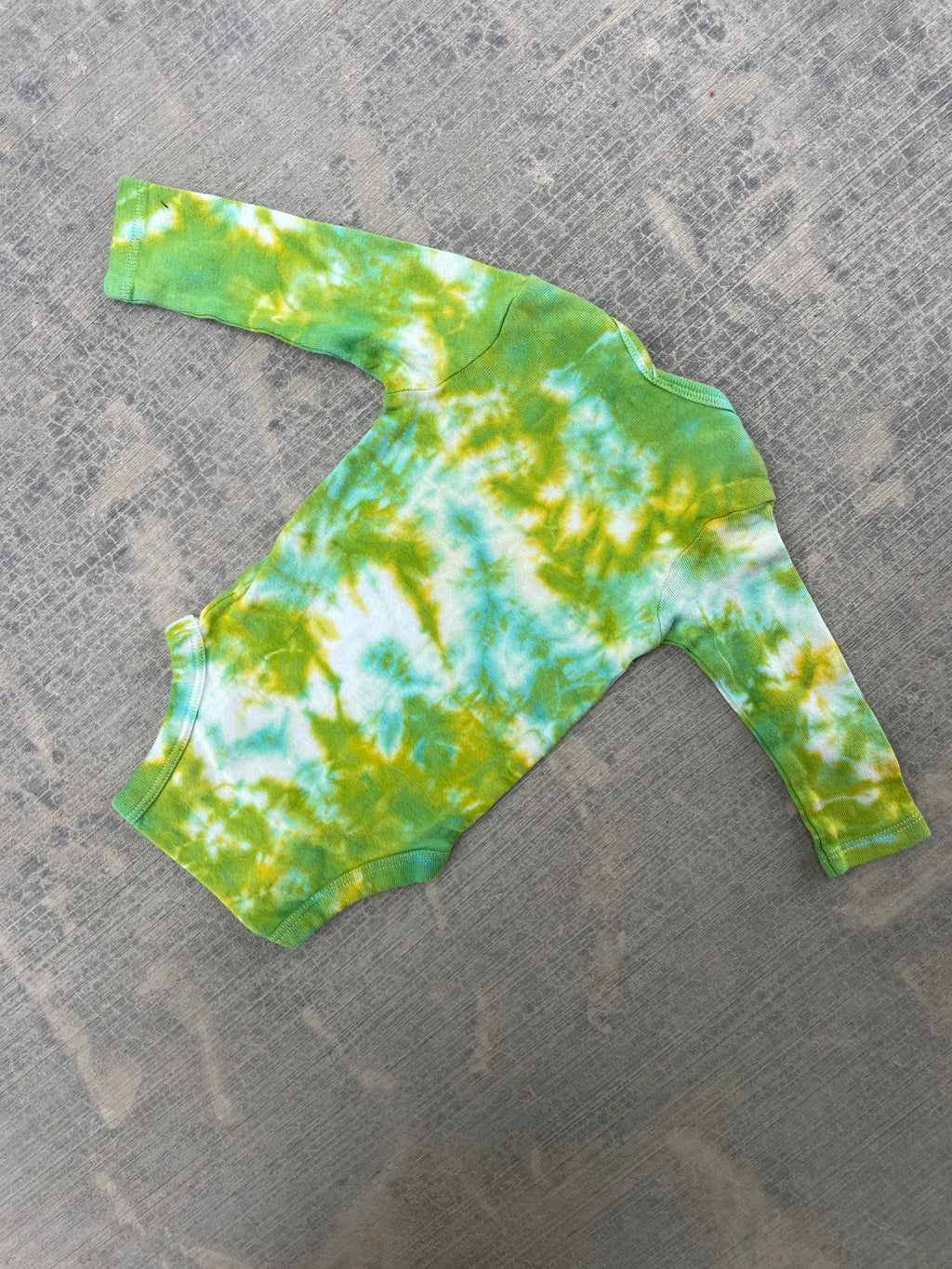 3-6 MO Green and Yellow Send It Climbing Shoe Long Sleeve Tie Dye Baby Onesie