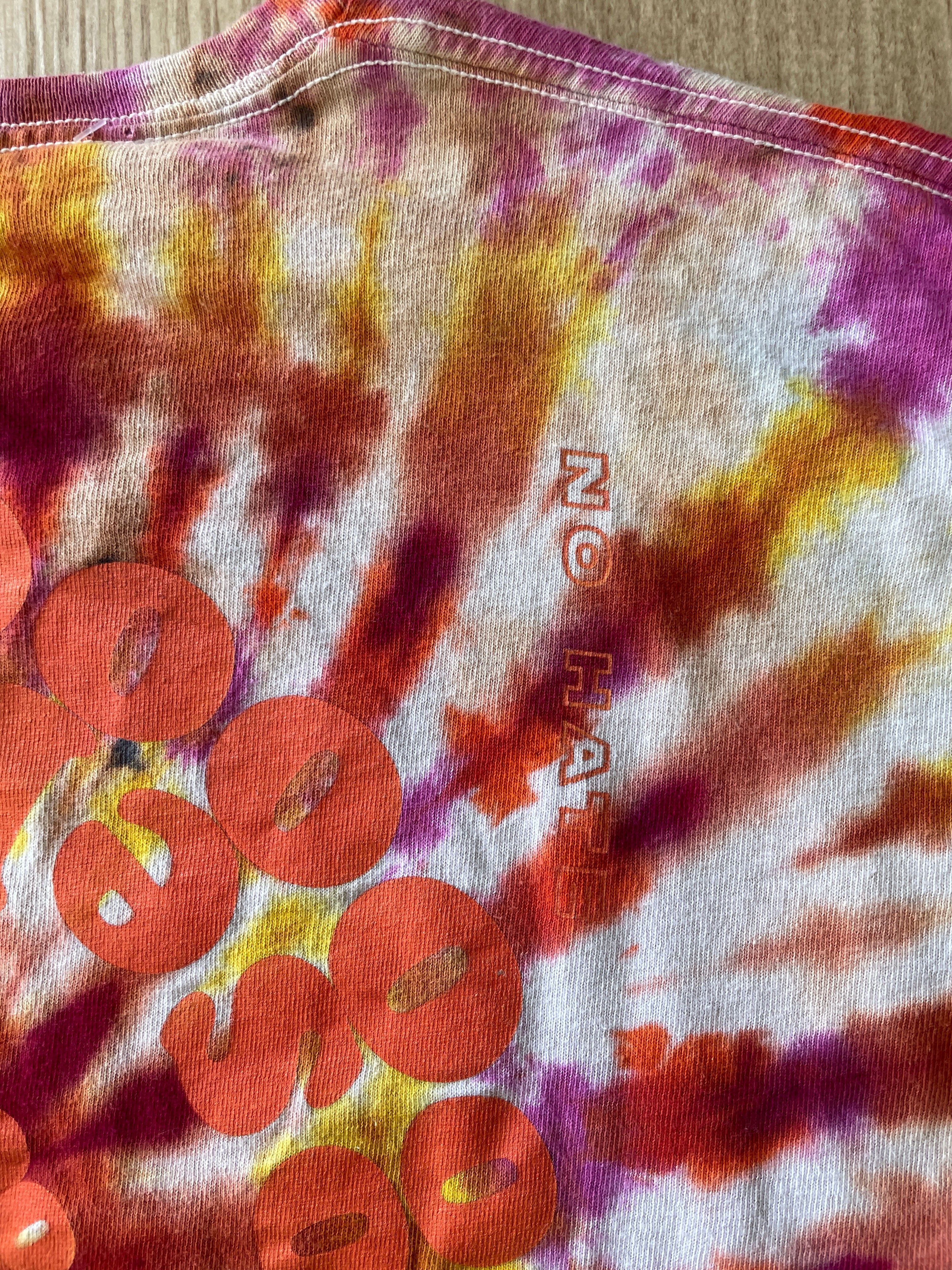 LARGE Men’s Decent Humans Choose Love Handmade Tie Dye T-Shirt | Pink and Orange Long Sleeve Tee