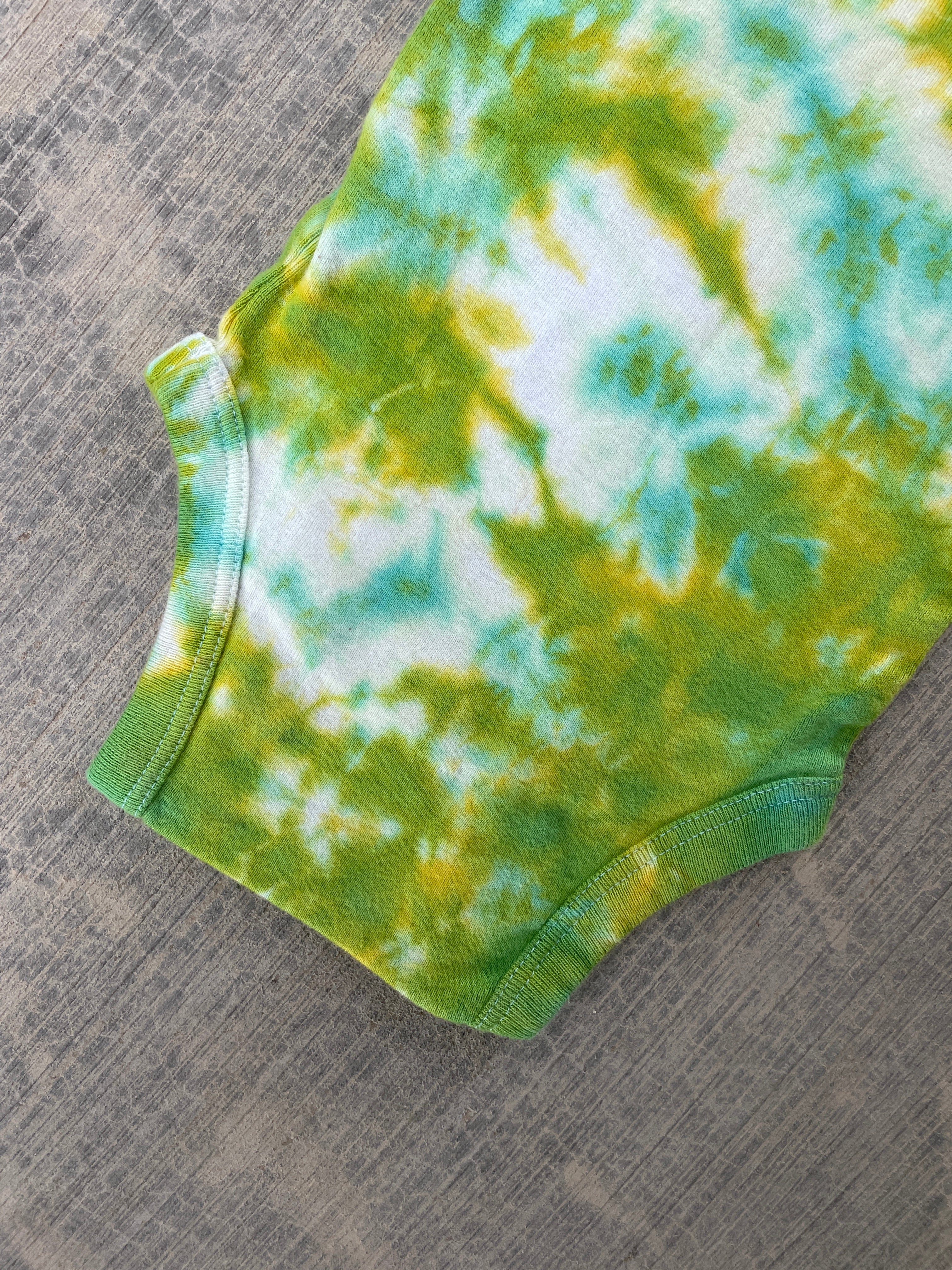 3-6 MO Green and Yellow Send It Climbing Shoe Long Sleeve Tie Dye Baby Onesie