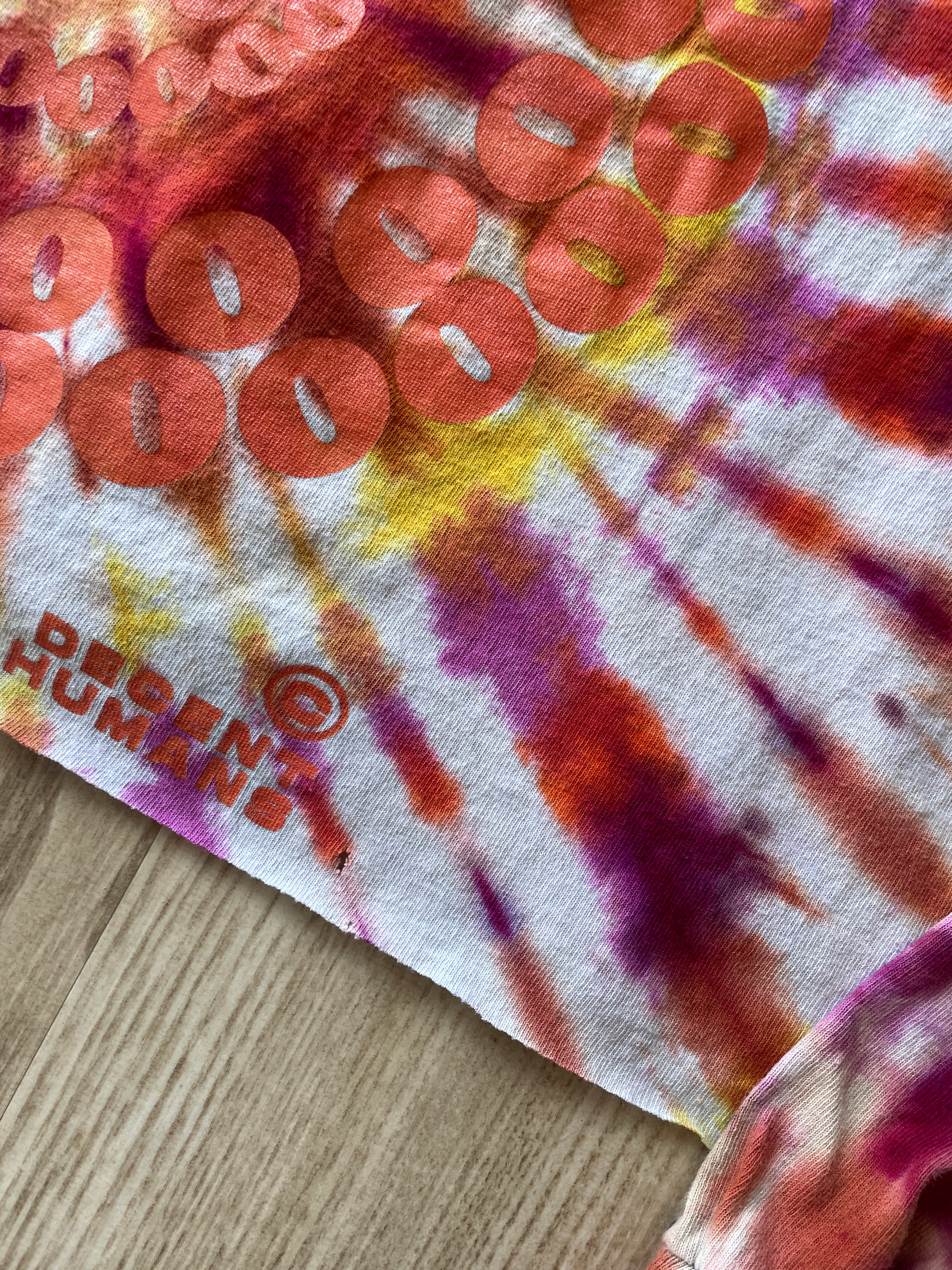 LARGE Men’s Decent Humans Choose Love Handmade Tie Dye T-Shirt | Pink and Orange Long Sleeve Tee