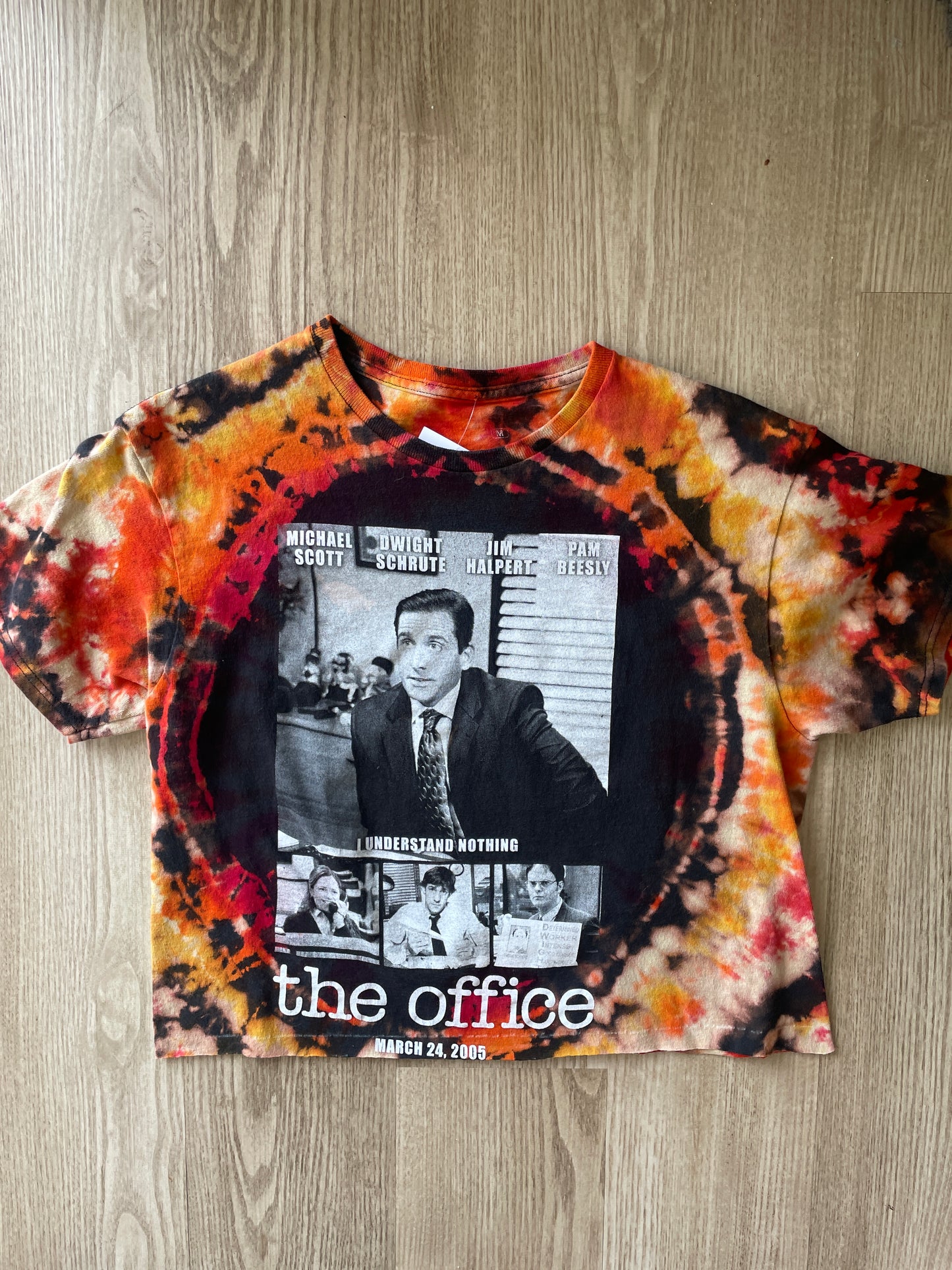 Medium Men’s First Episode of The Office Handmade Tie Dye T-Shirt | Black, Red, and Orange Tie Dye Short Sleeve