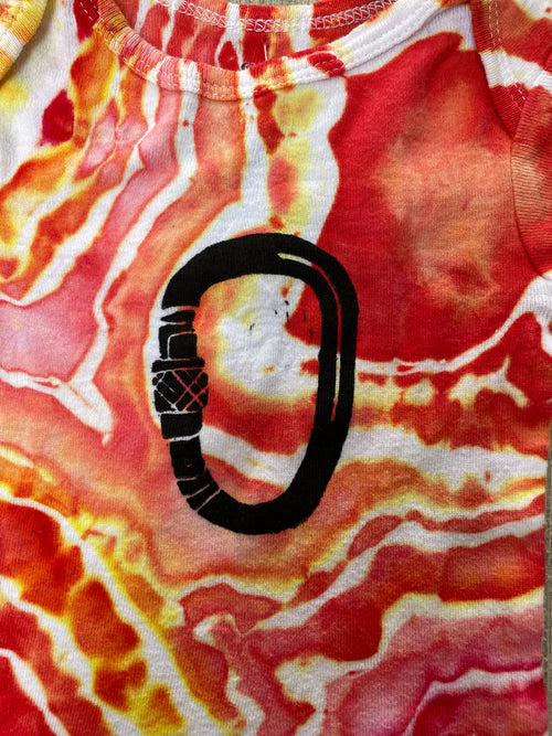 0-3 MO Climbing Carabiner Red, Pink, Orange, and Yellow Geode Short Sleeve Tie Dye Baby Onesie