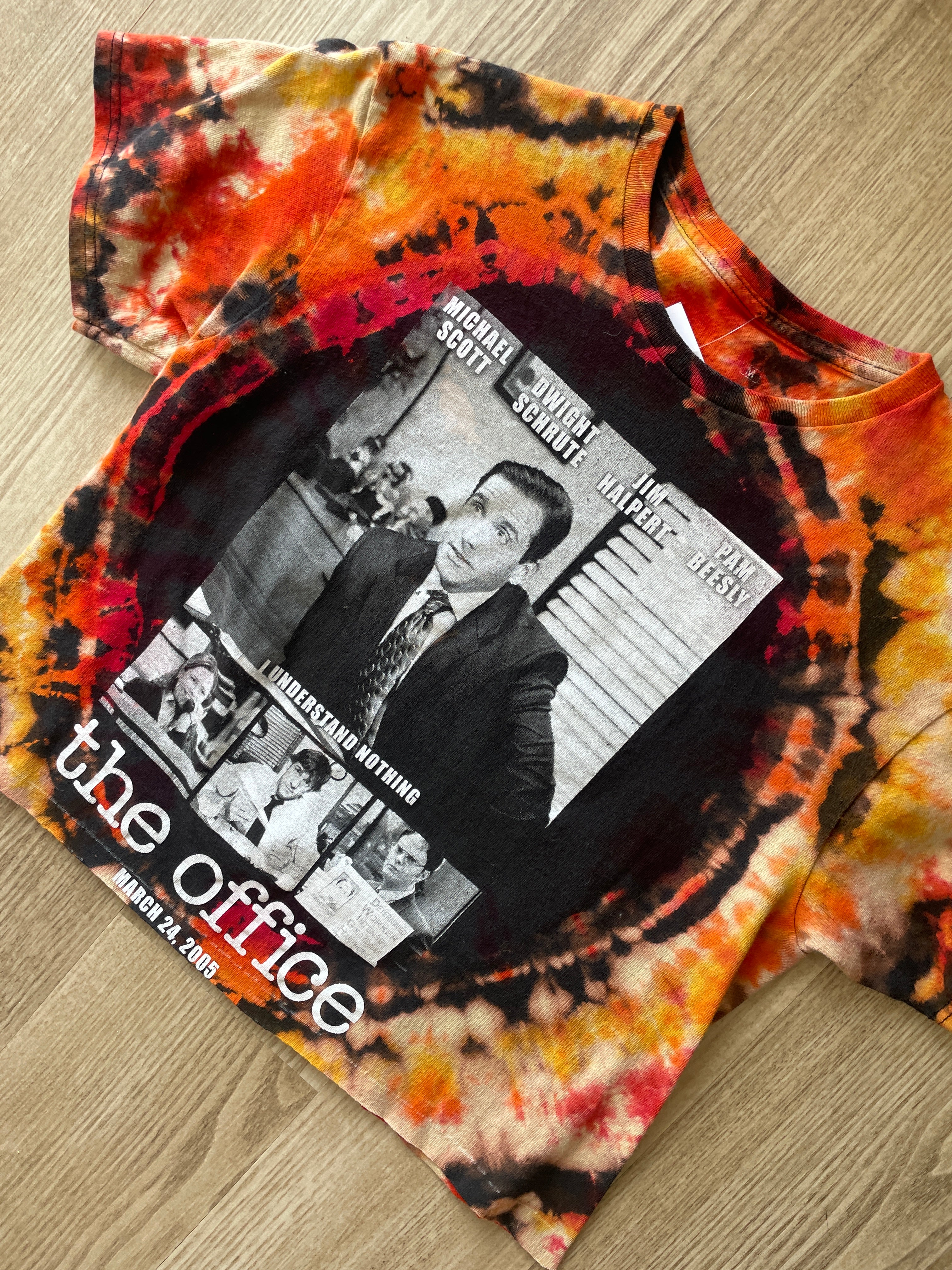 Medium Men’s First Episode of The Office Handmade Tie Dye T-Shirt | Black, Red, and Orange Tie Dye Short Sleeve