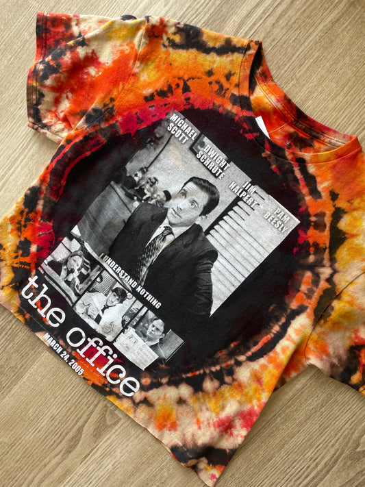 Medium Men’s First Episode of The Office Handmade Tie Dye T-Shirt | Black, Red, and Orange Tie Dye Short Sleeve