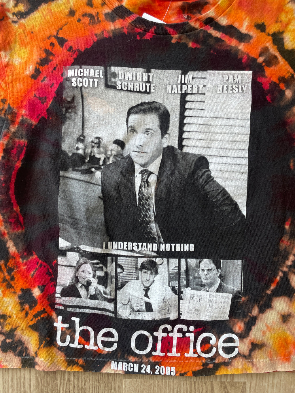 Medium Men’s First Episode of The Office Handmade Tie Dye T-Shirt | Black, Red, and Orange Tie Dye Short Sleeve