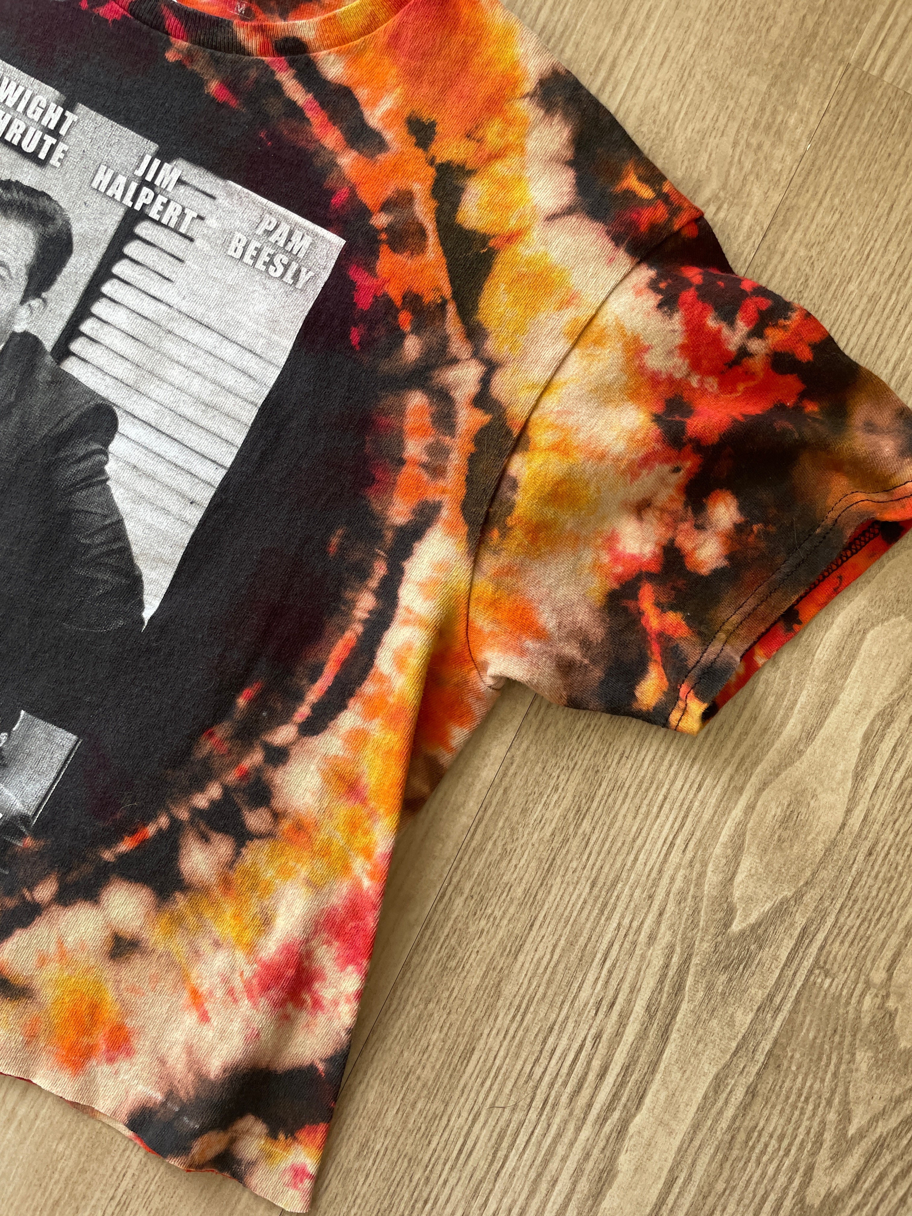 Medium Men’s First Episode of The Office Handmade Tie Dye T-Shirt | Black, Red, and Orange Tie Dye Short Sleeve