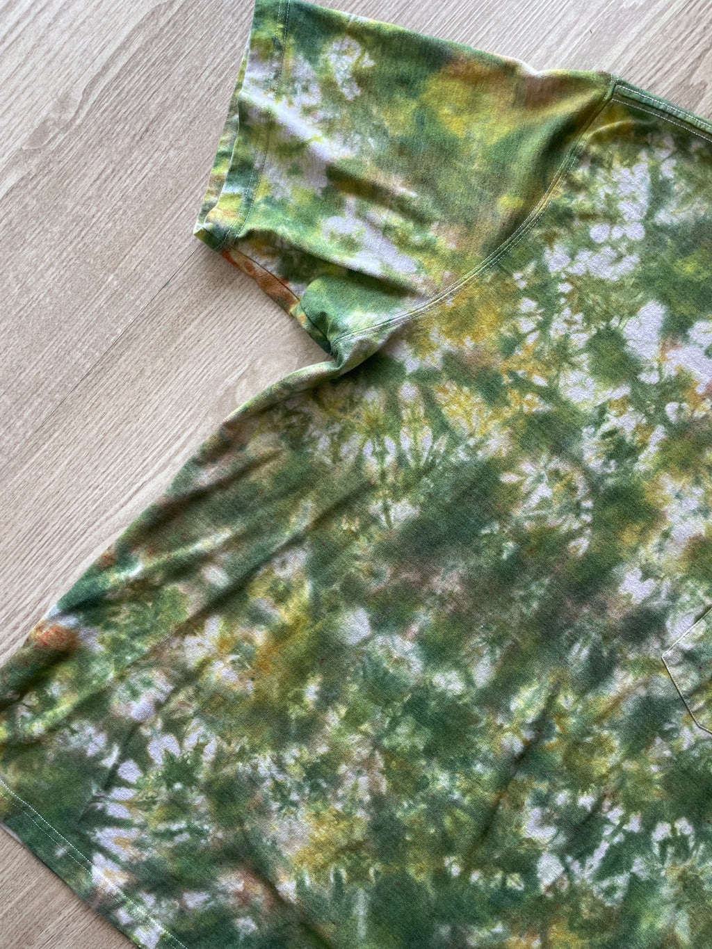 XL Men’s Carhartt Handmade Tie Dye T-Shirt with Breast Pocket | One-Of-a-Kind Green, Yellow, and Gray Short Sleeve