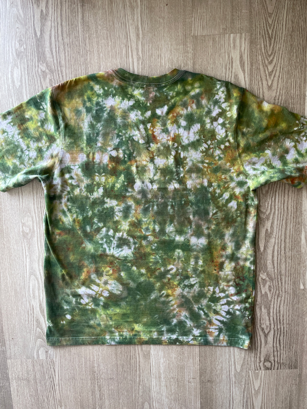 XL Men’s Carhartt Handmade Tie Dye T-Shirt with Breast Pocket | One-Of-a-Kind Green, Yellow, and Gray Short Sleeve