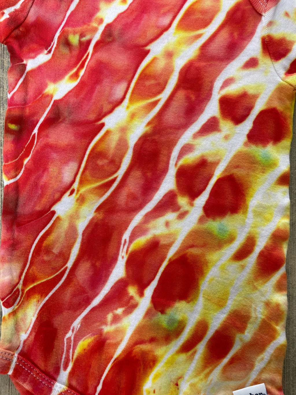 12 MO Red, Orange, and Yellow Geode Short Sleeve Tie Dye Baby Onesie