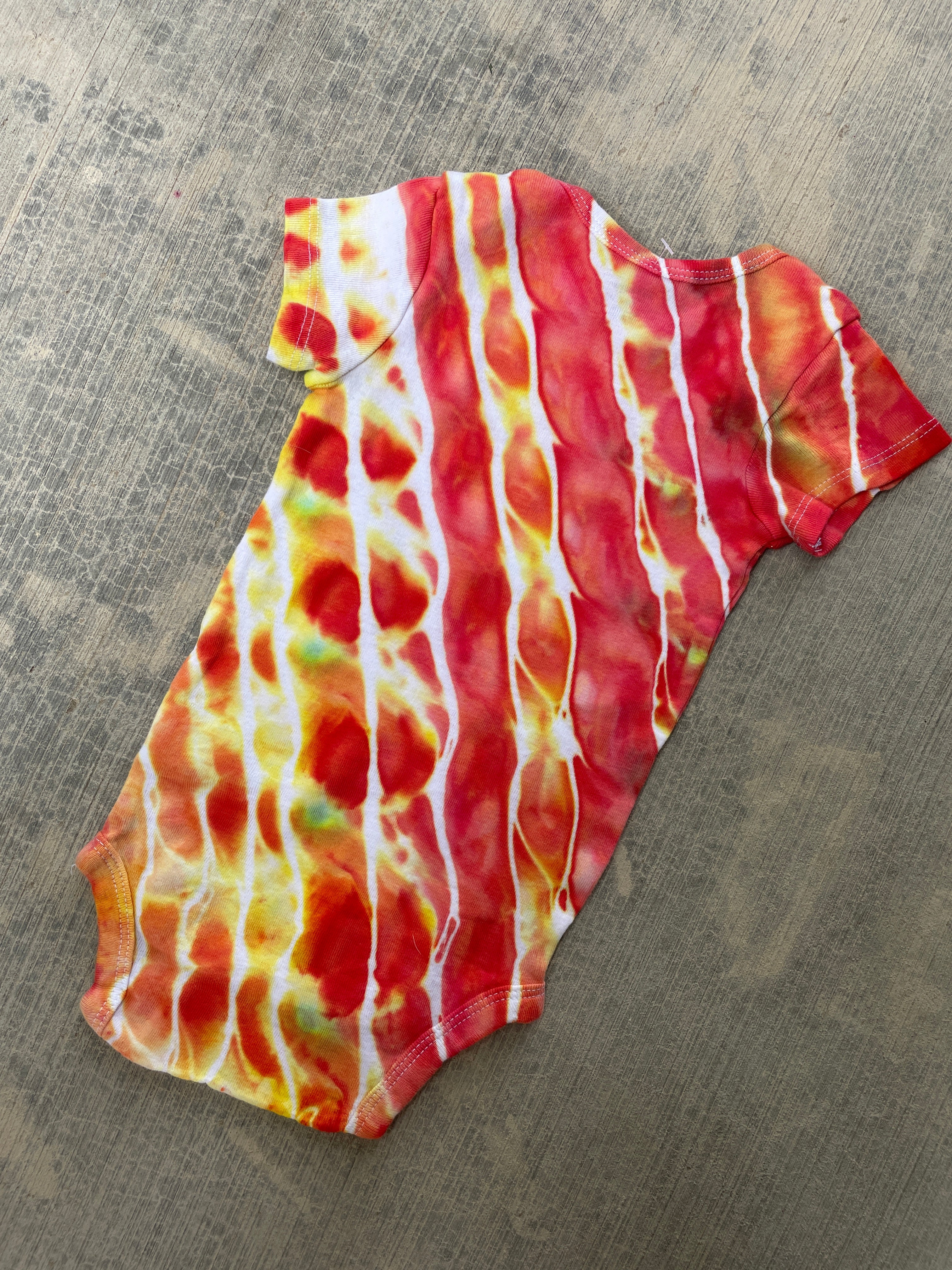 12 MO Red, Orange, and Yellow Geode Short Sleeve Tie Dye Baby Onesie
