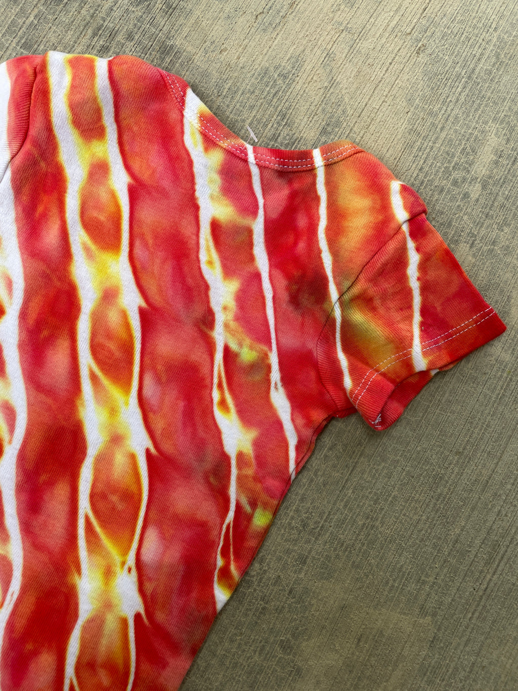 12 MO Red, Orange, and Yellow Geode Short Sleeve Tie Dye Baby Onesie