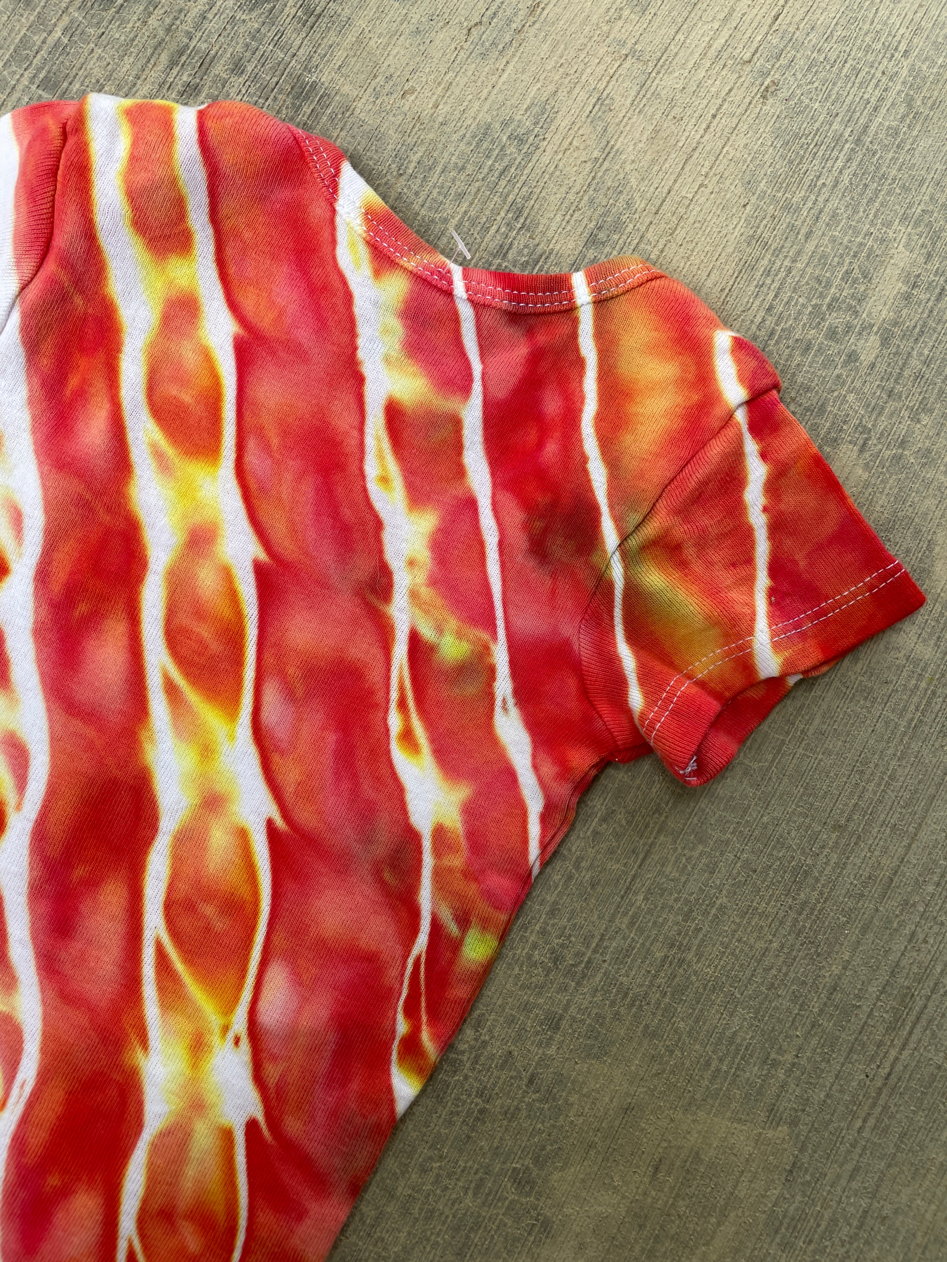 12 MO Red, Orange, and Yellow Geode Short Sleeve Tie Dye Baby Onesie