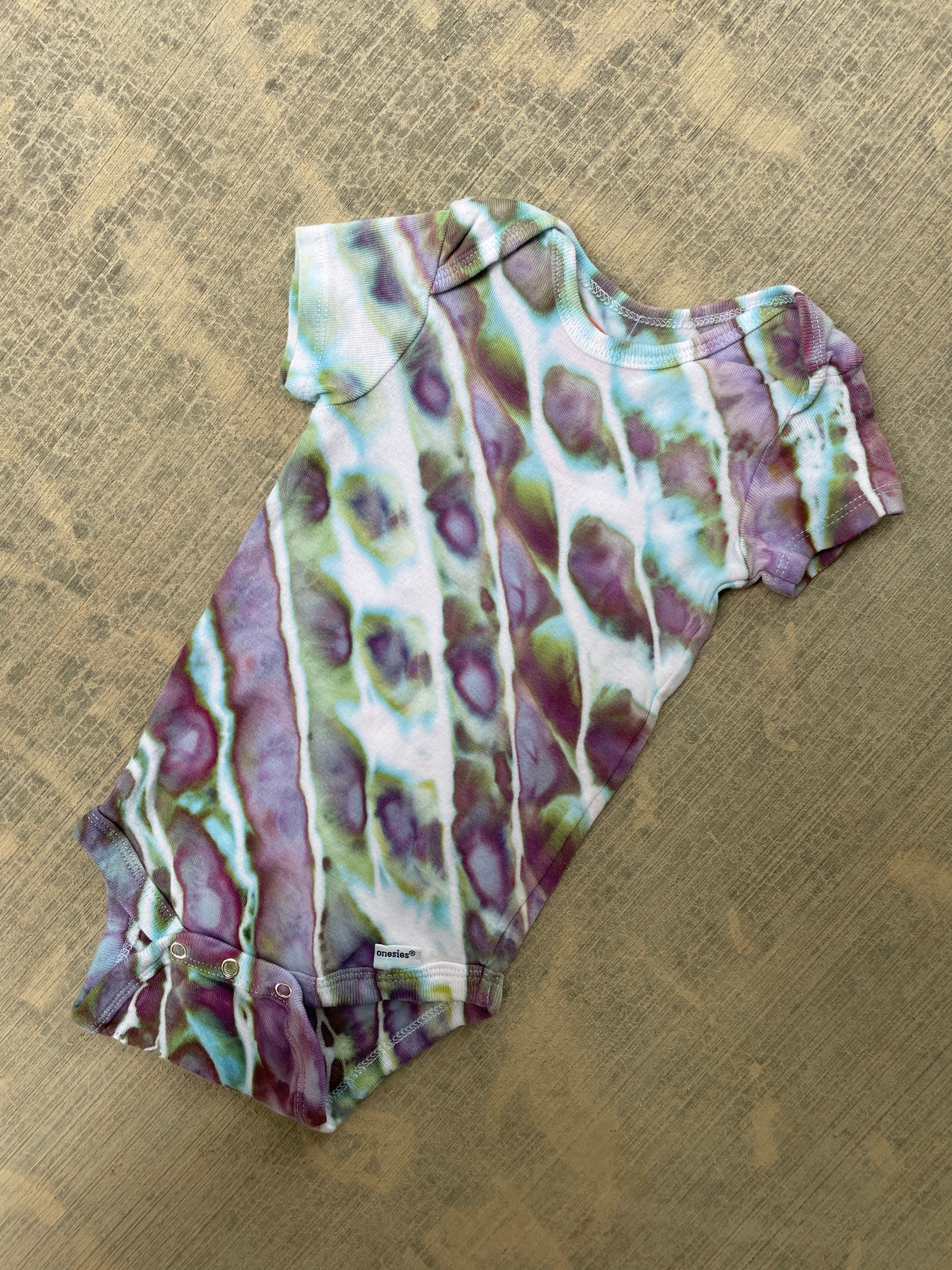 12 MO Purple, Blue, and Green Geode Short Sleeve Tie Dye Baby Onesie