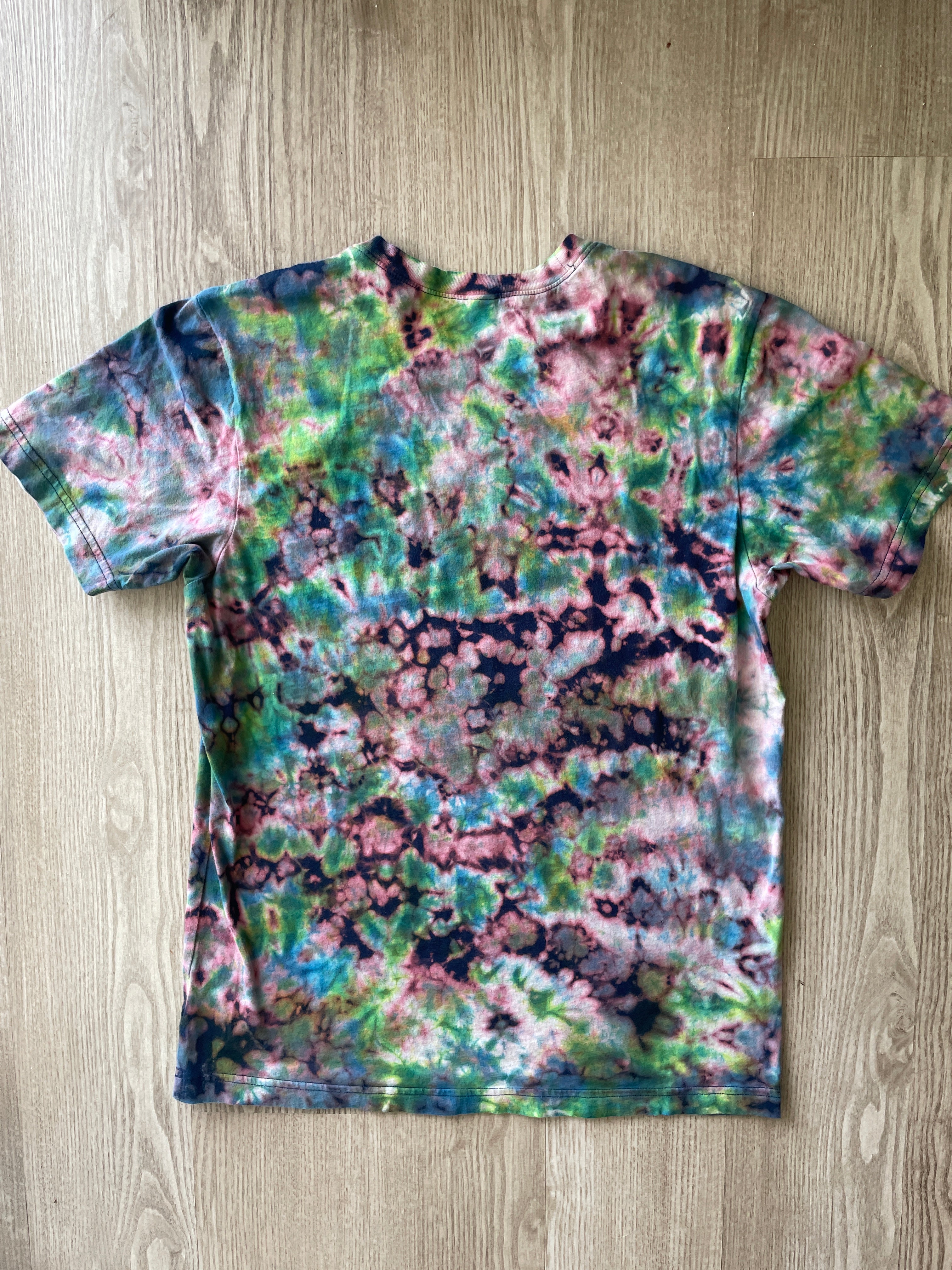 LARGE Men’s Human/Kind "Be Both" Handmade Reverse Tie Dye T-Shirt | One-Of-a-Kind Black, Blue, and Green Short Sleeve