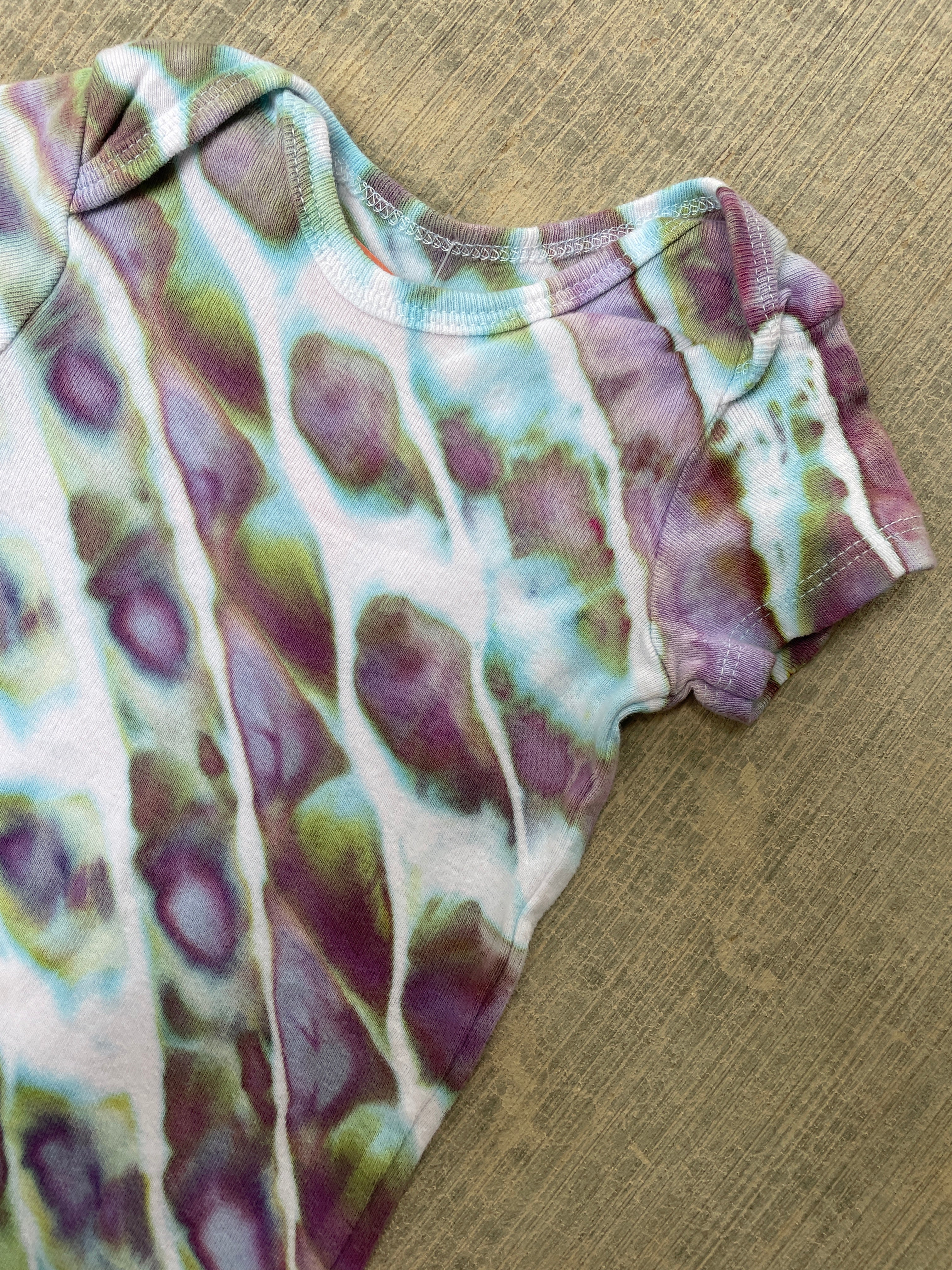 12 MO Purple, Blue, and Green Geode Short Sleeve Tie Dye Baby Onesie